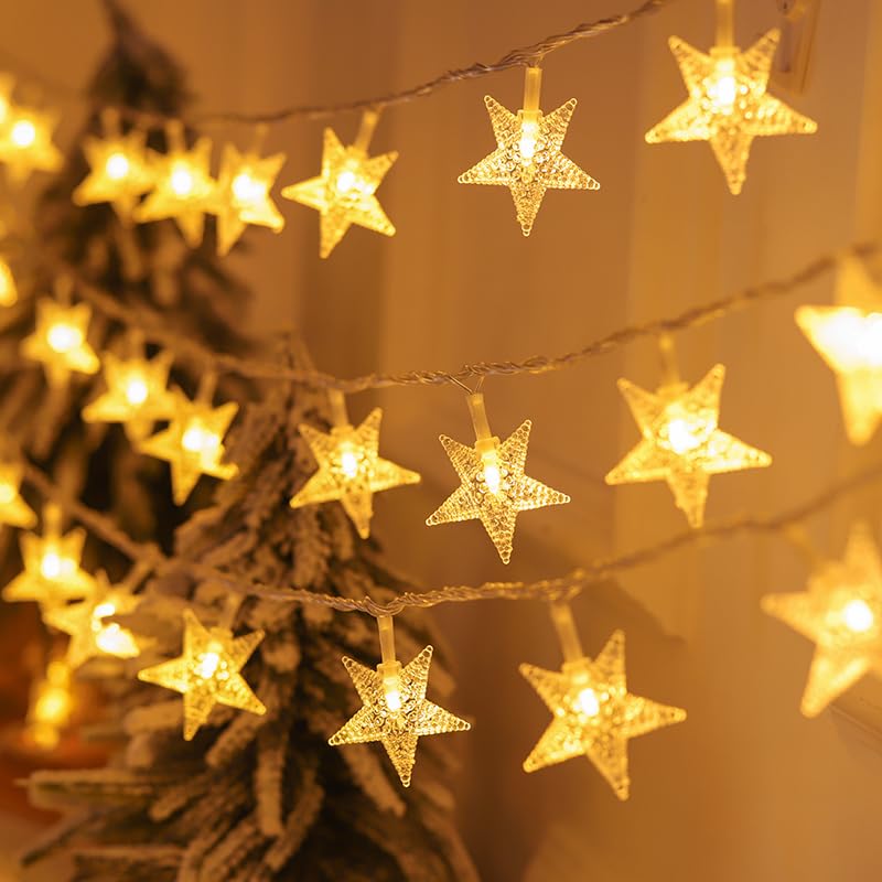 Yoitomehy Star String Lights, 17 ft, 50 LEDs, Battery Operated, Warm White, Model yunc601, Ideal for Bedroom, Wedding, Patio Decor