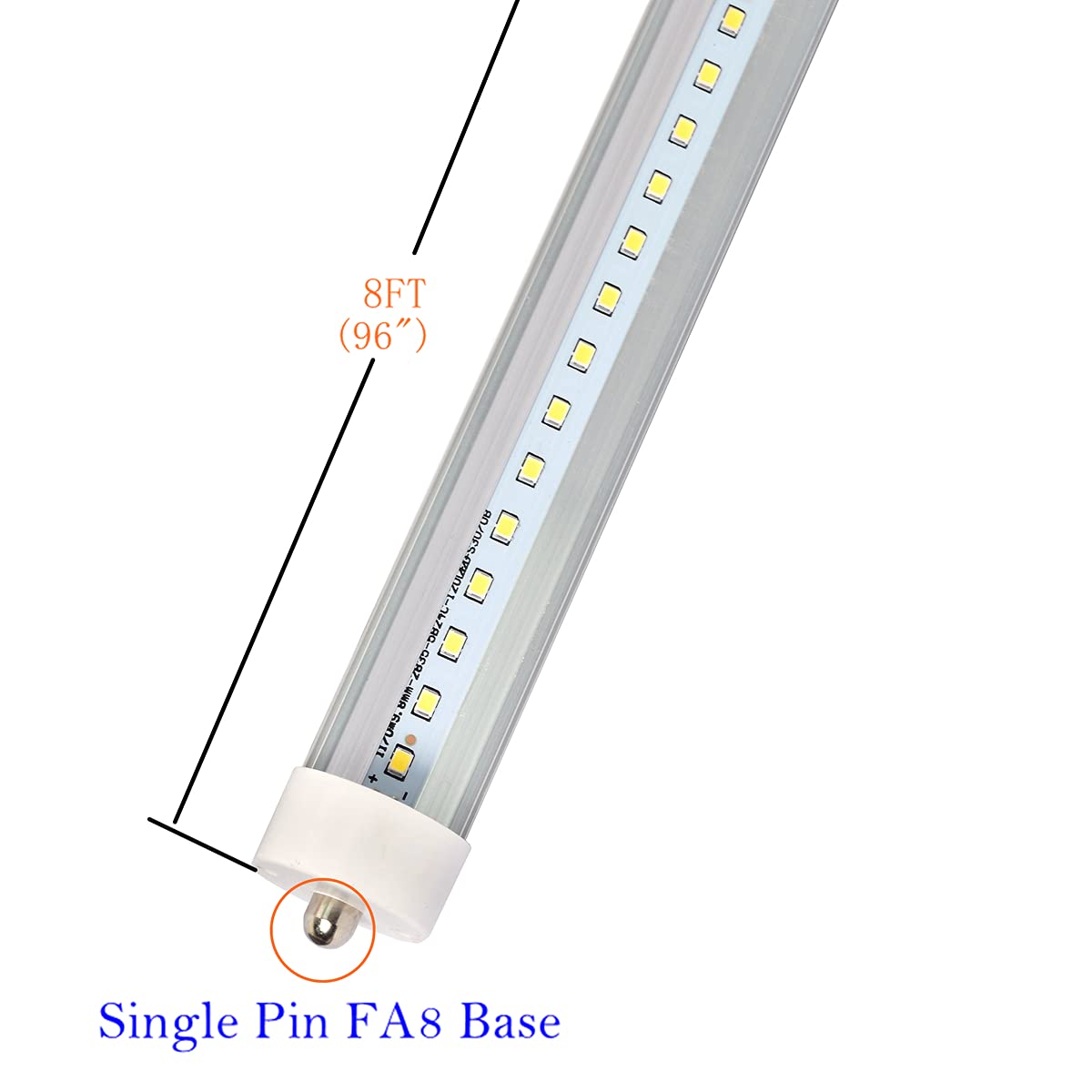 8 Foot Led Bulbs, 50W Fa8 Single Pin Base, 6000Lm 5000K Led Tube Light, Replace T8 T10 T12 Fluorescent Light(Clear Cover 12 Pack