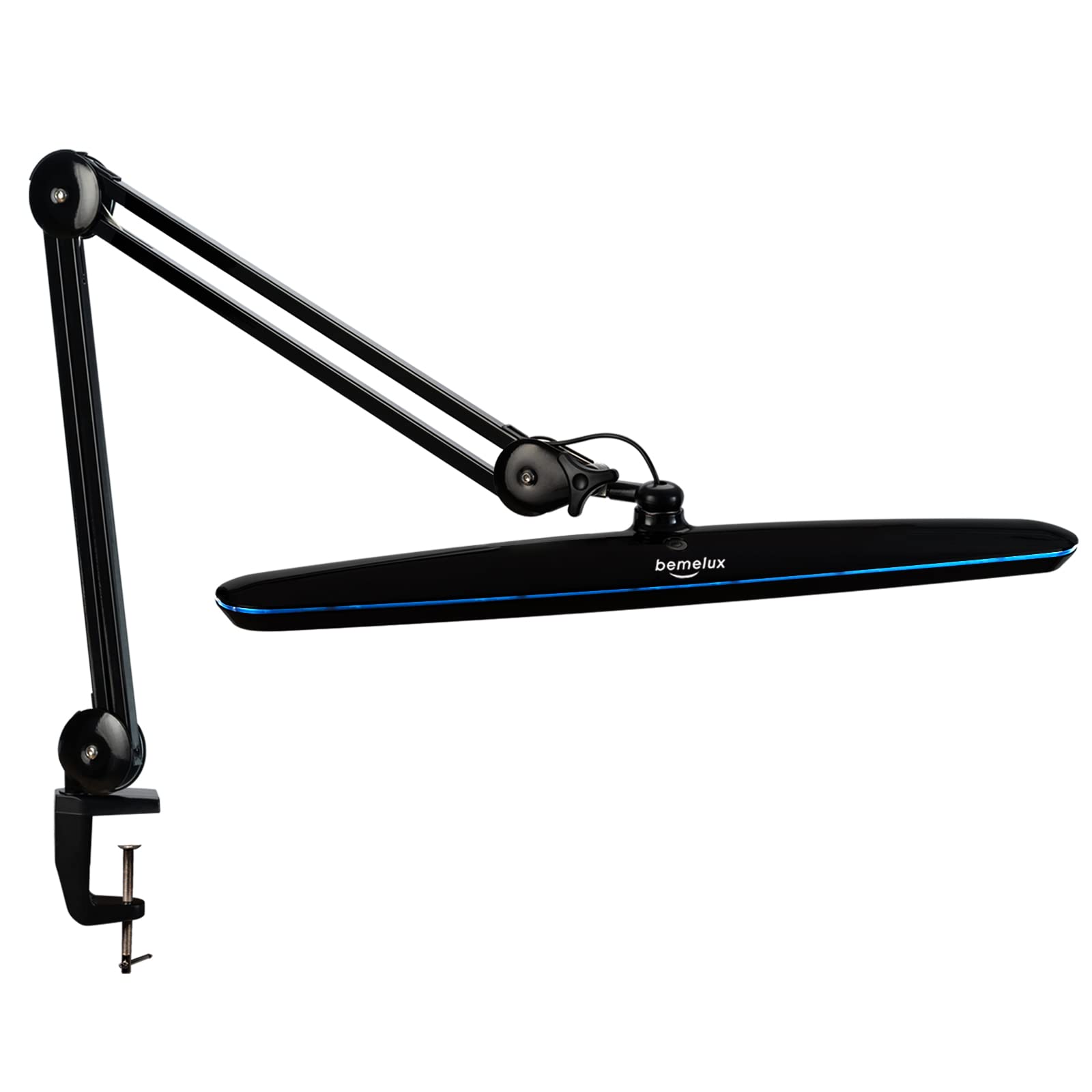 Bemelux Task Lamp With Clamp, Bright 117Pcs Leds, Metal Swing Arm 24W 2200 Lumen Dimmable Led Desk Lamp For Architect Home Office Study Reading Dorm Workbench Craft, 23 Inch Lamp Head Work Lamp(Black)