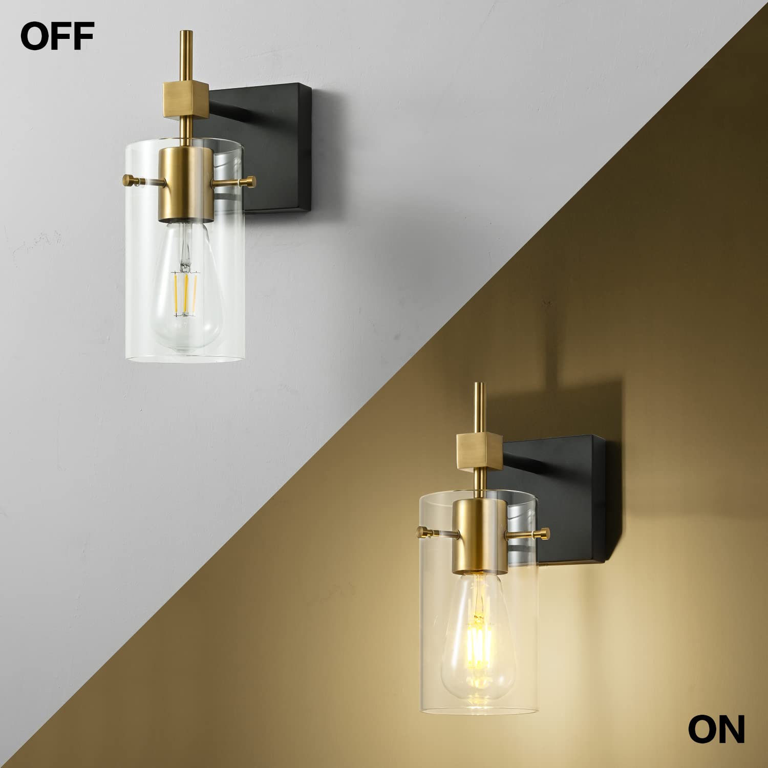 Solfart 1 Light Vintage Vanity Light Bathroom Light Fixture Over Mirror For Bath Glass Shade Wall Light Black And Brass Lighting