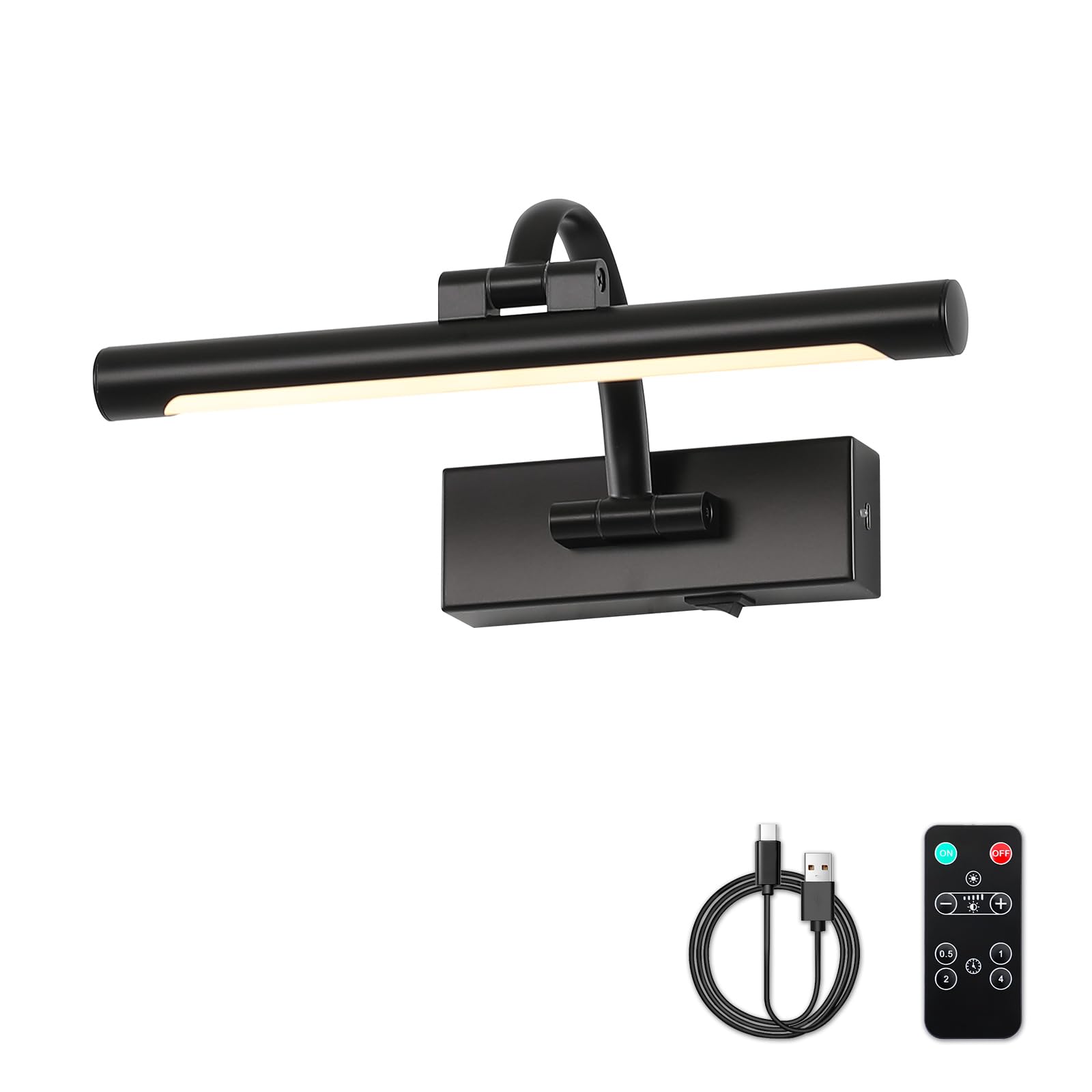 Desoop Battery Operated Picture Lights For Wall Black Art Light Wireless Gallery Lights With Timer And Remote 12 Inch 2W Warm Wh