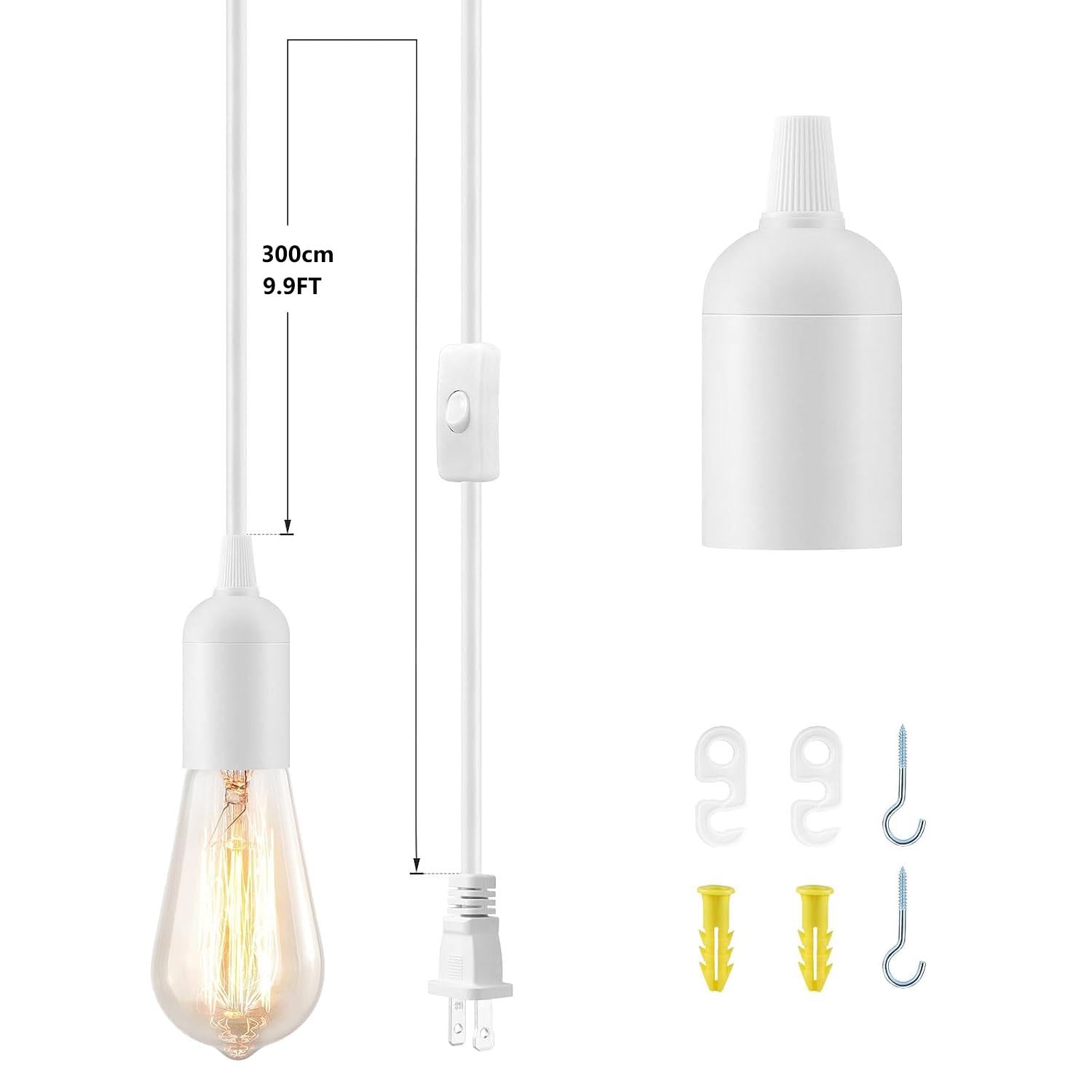 2Pack Plug In Hanging Light Kit, E26/E27 Vintage Hanging Lights With Plug In Cord, Retro Pendant Light Kit, 9.9Ft Cord With On/O