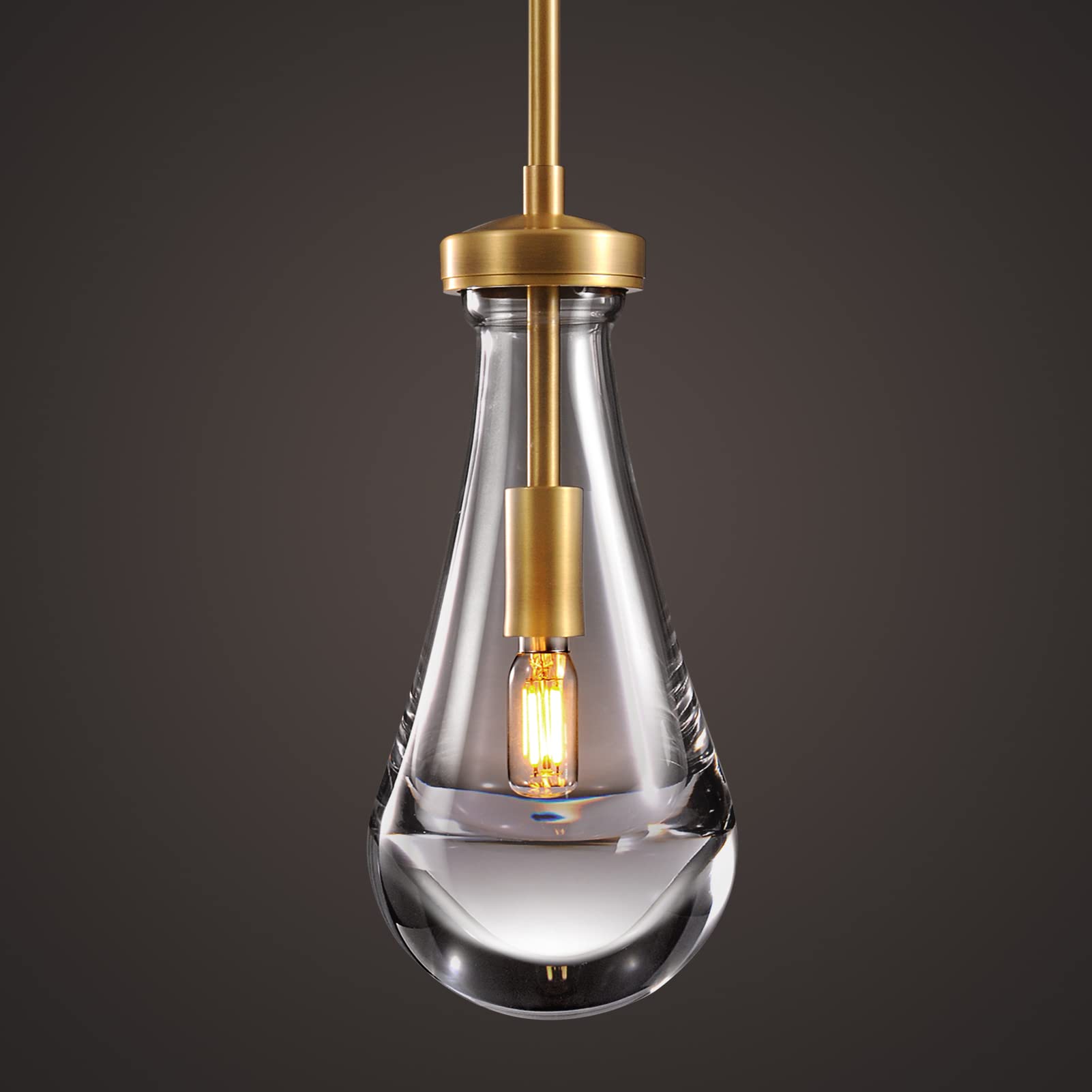 Joyunleo Modern Raindrop Pendant Lights  Pendant Lights for Kitchen Island  Brass Rod Dining Room Light Fixture  Clear Solid Raindrop Chandelier  Chandelier for Living Room Hallway  Including Bulb