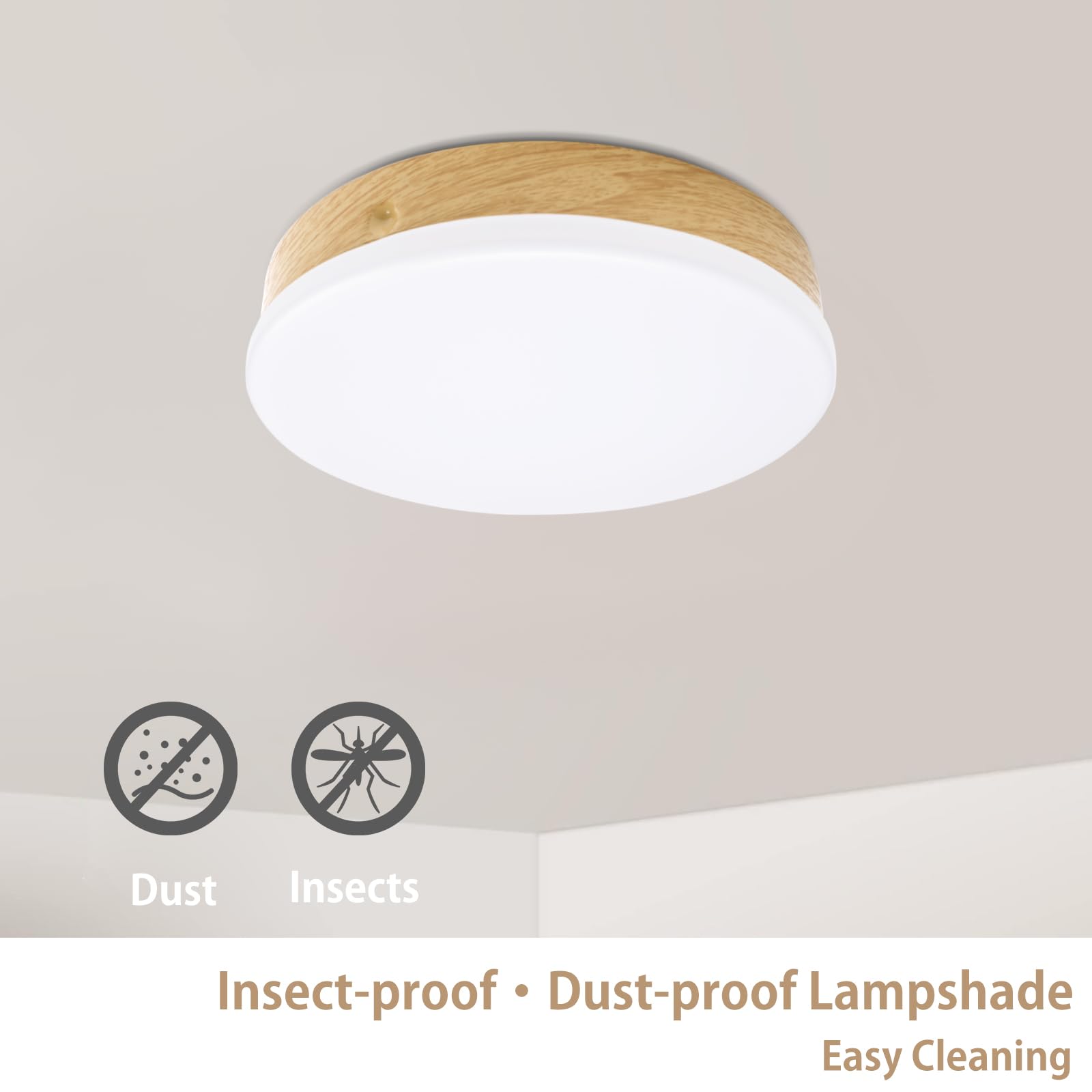 Elekeed 2-Pack Dimmable Led Flush Mount Ceiling Light Fixture 16W, Modern Round Small Ceiling Light Wood Pattern, 6.1    Minimal