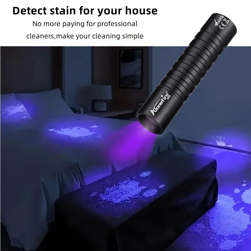 Alonefire Sv99 395Nm Uv Flashlight Small 3W Mini Black Light Usb C Rechargeable Money Detector For Pet Urine Detector, Scorpion,