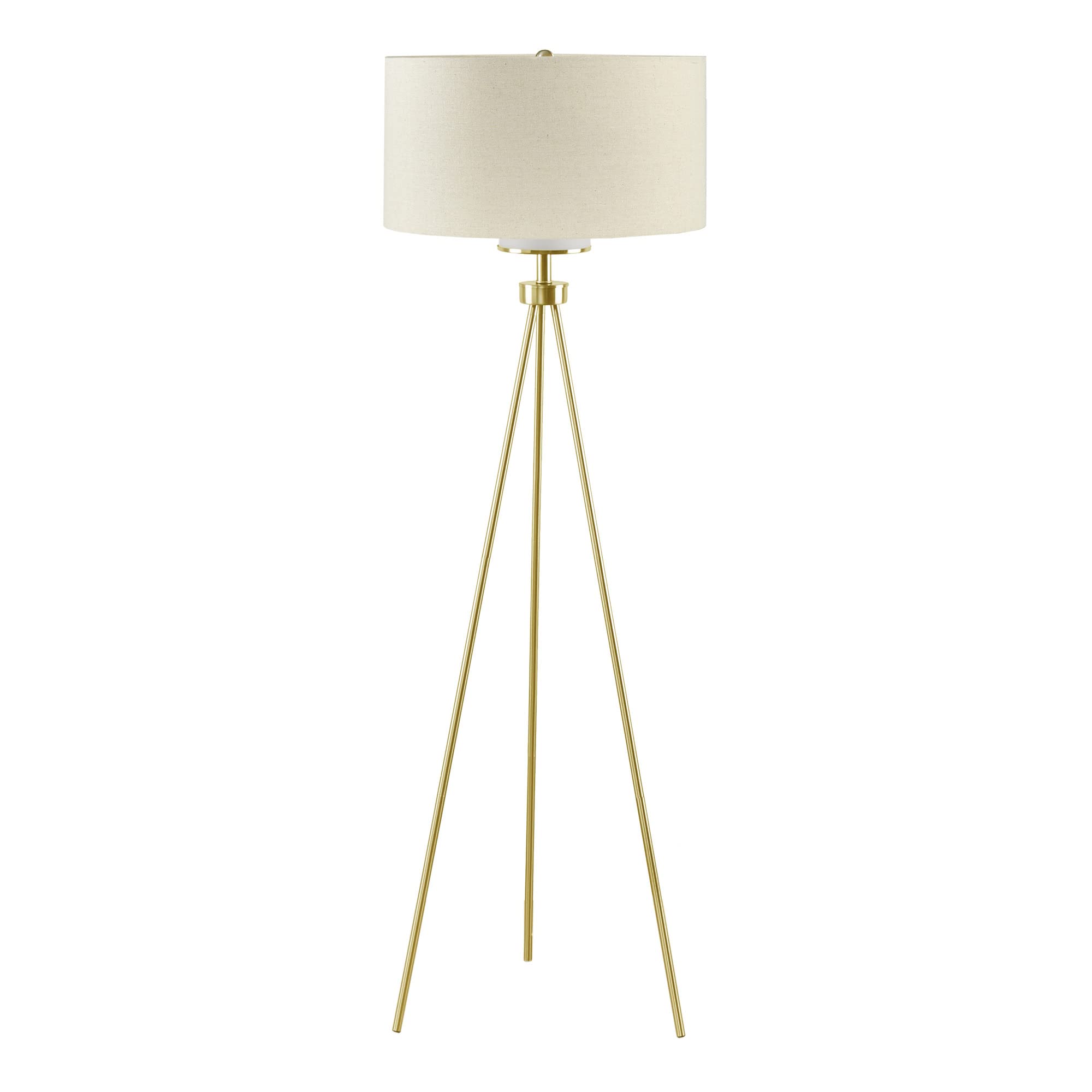 INK+IVY Pacific Floor Lamp - Tripod Gold Metal Base, White Drum Shade, 20inDia x 66.5inH, Model FPF21-0367
