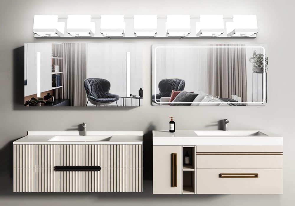 Tipace LED Bathroom Vanity Light, 7 Lights, Chrome, Stainless Steel, Model GW-1103, Non-Dimmable, 6000K White Light