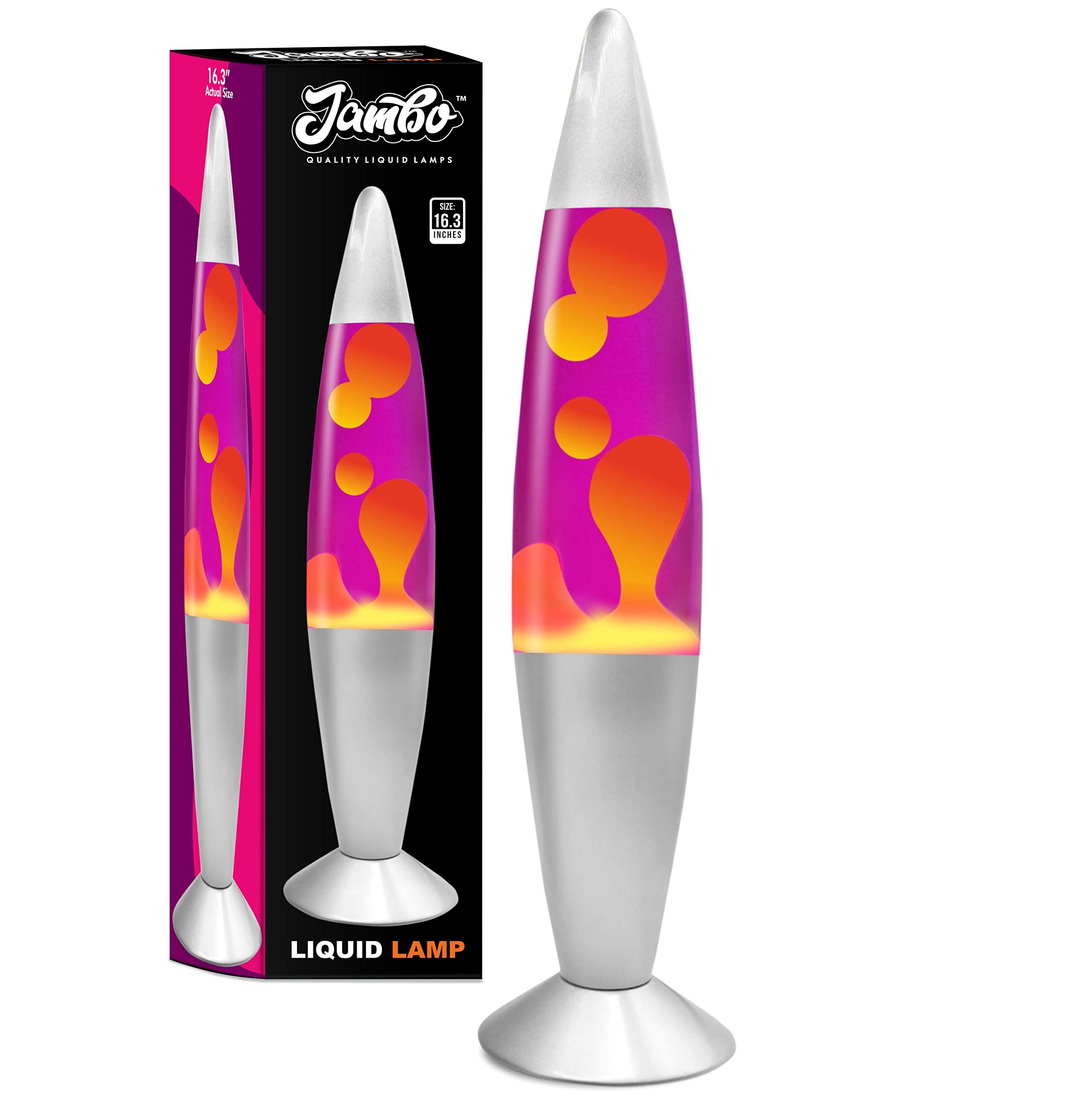 Jambo 16-Inch Liquid Lamp - Purple Liquid, Yellow Wax, Aluminum Base, Model 55000 - Relaxing Home Decor for All Ages