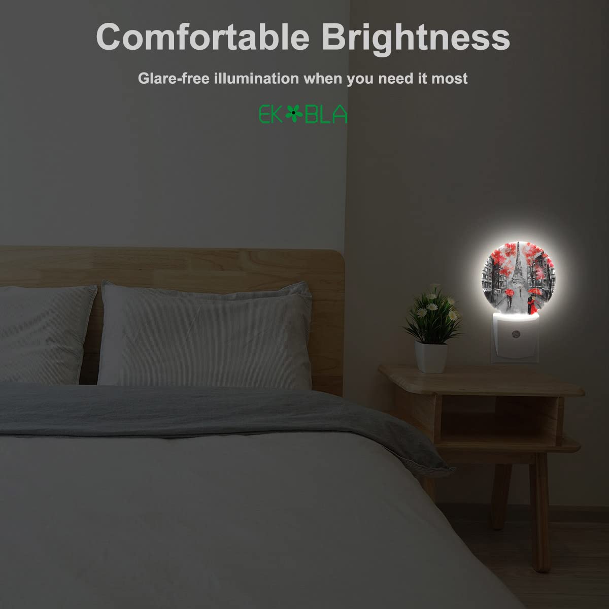 Ekobla Paris Led Night Light Eiffel Tower Red Umbrella Couple Lovers Kiss France Street Night Lamp Home Auto Sensor Led Dusk To