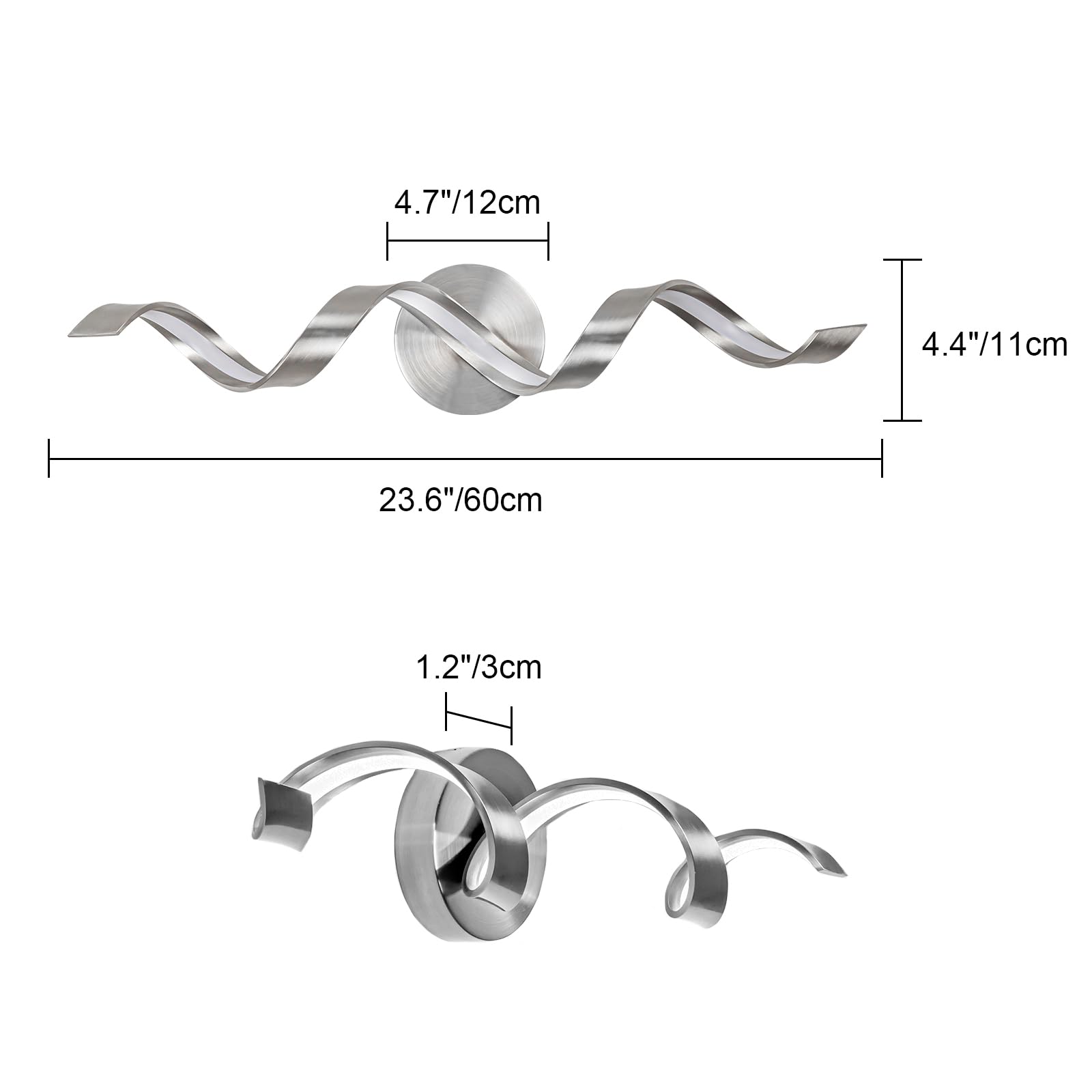 Huoku 24" Dimmable Modern Led Bathroom Vanity Light, Spiral Design, Brushed Nickel, 3000K