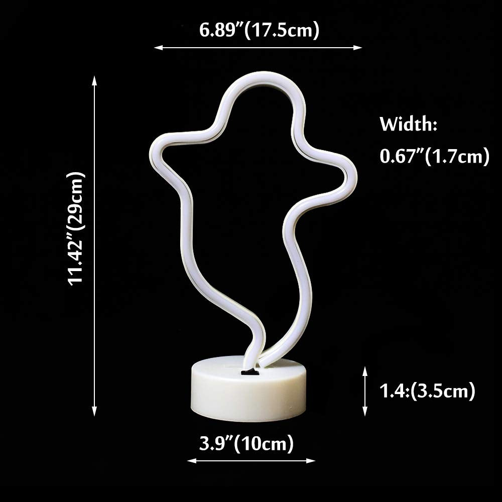 Vicila Ghost Neon Sign - LED Halloween Light, Purple Ghost Shape Decor with Holder Base