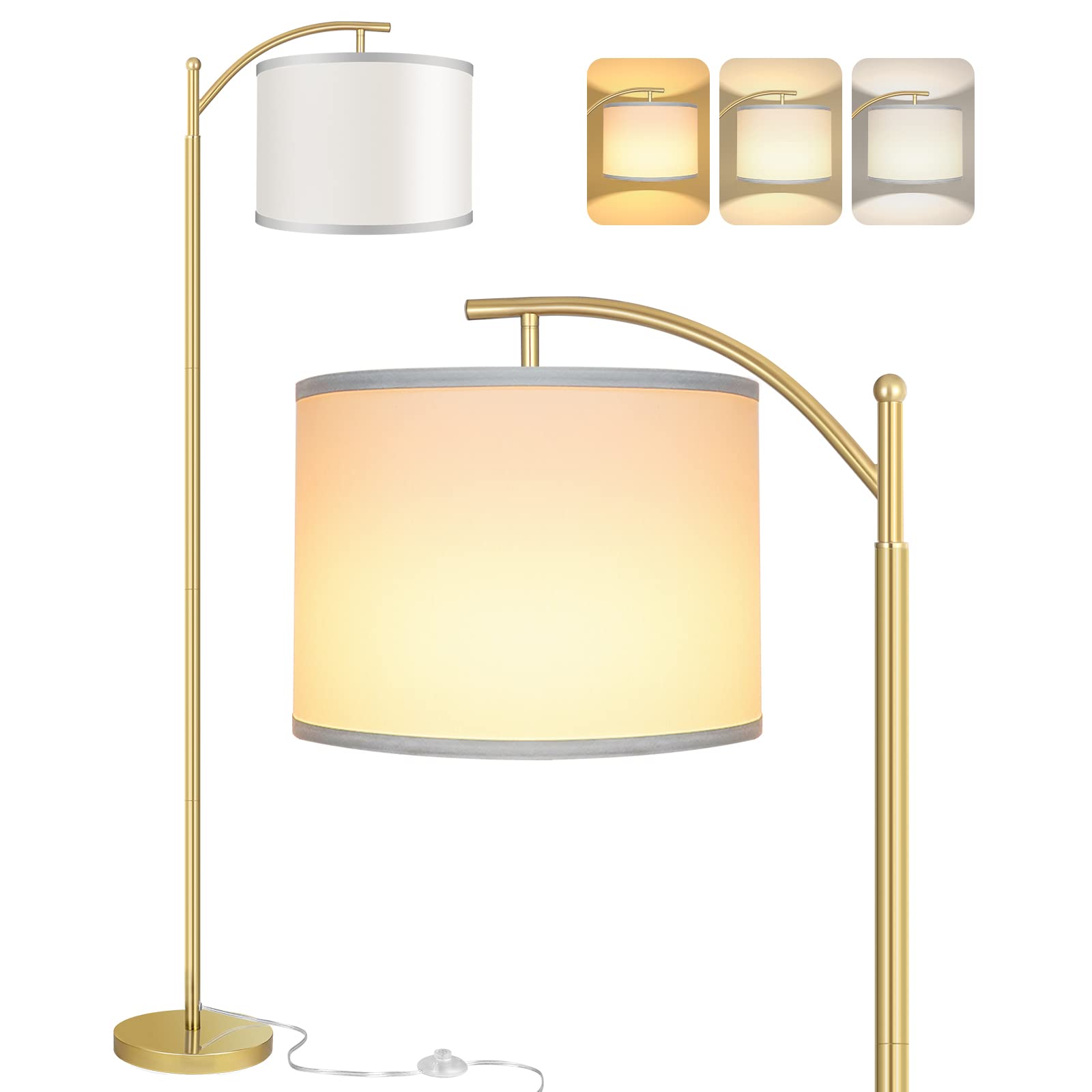 Rottogoon Gold Floor Lamp With 3Cct Led Bulb, Modern Metal Standing Lamp For Living Room & Bedrooms