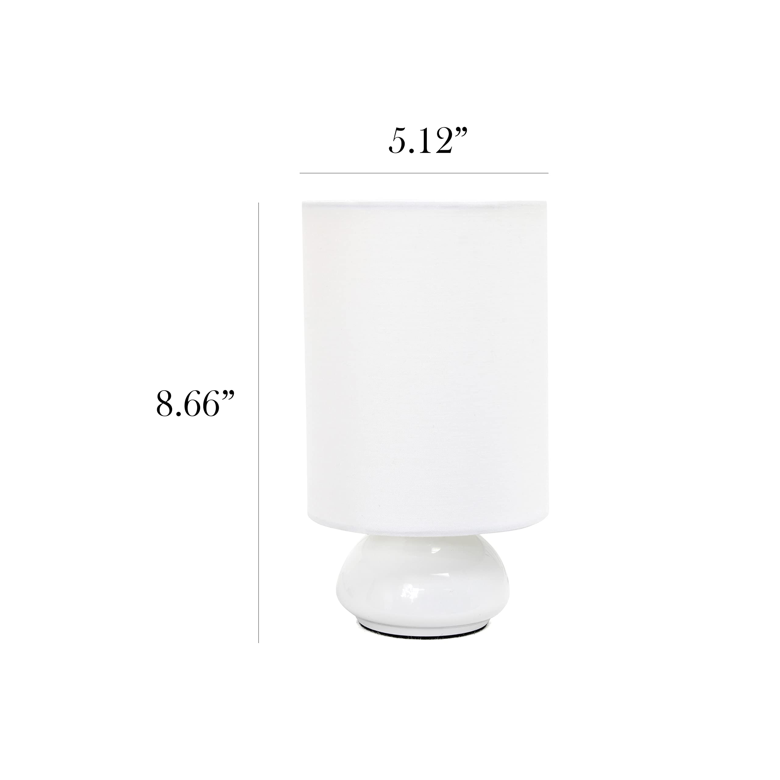 Simple Designs Lt2043-Wht-2Pk 9&quot; Gemini 2 Pk Contemporary 4 Settings Touch Metal Mini Round Table Lamp Set W Fabric Shades For Décor,Nightstand,End Table,Bedroom,Living Room,Office,Foyer, Wht