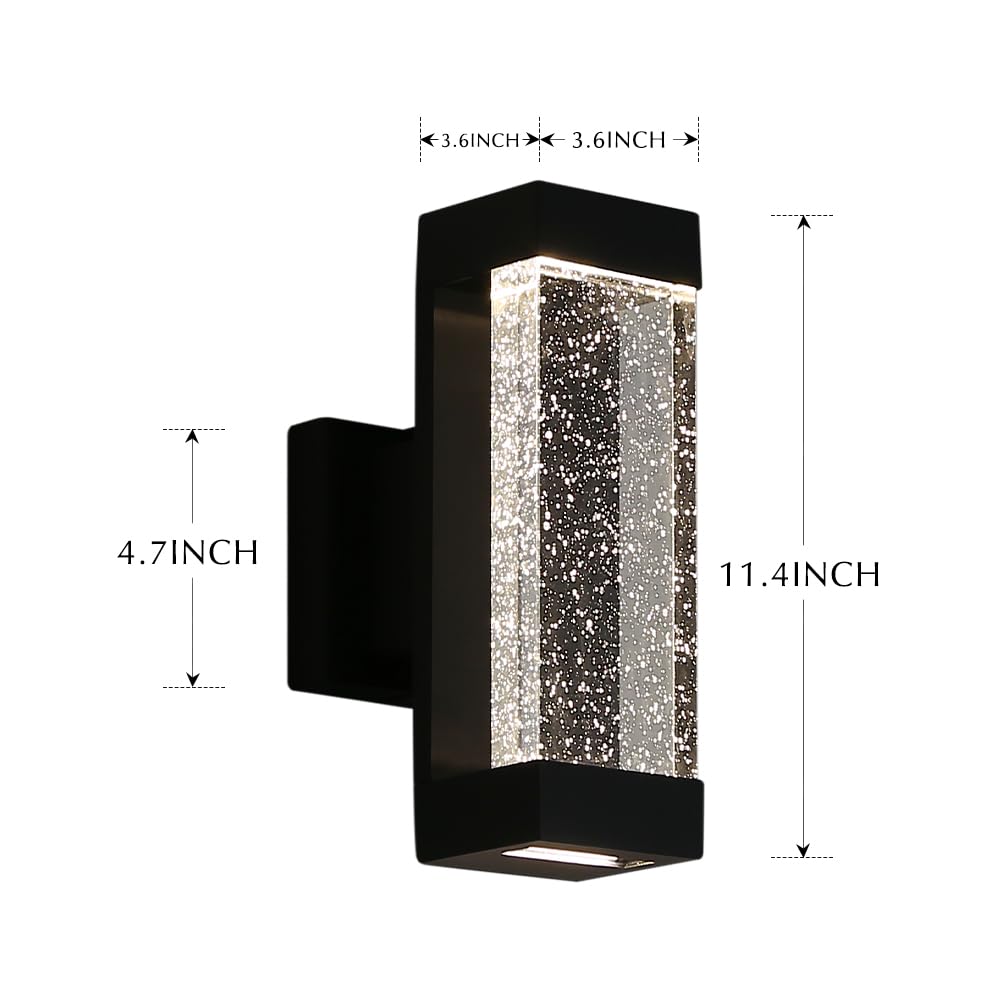 Cerdeco Modern Crystal Bubble Wall Light, 12W, 3500K Warm White, Matte Black, Model 51581TZ, Large Glass Fixture
