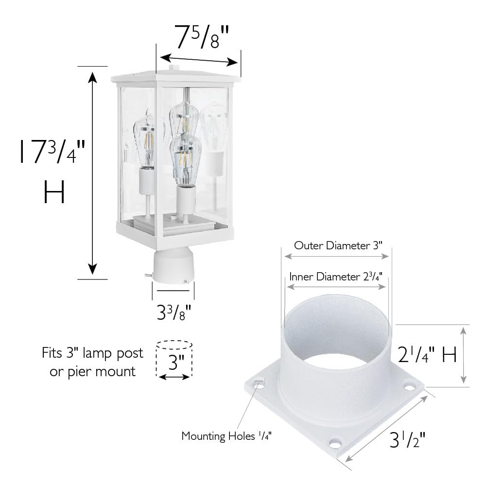 Design House Mayfield Outdoor Post Top Light, Aluminum, 3-Inch Pier Base Mount Fitter, White, Model 590281