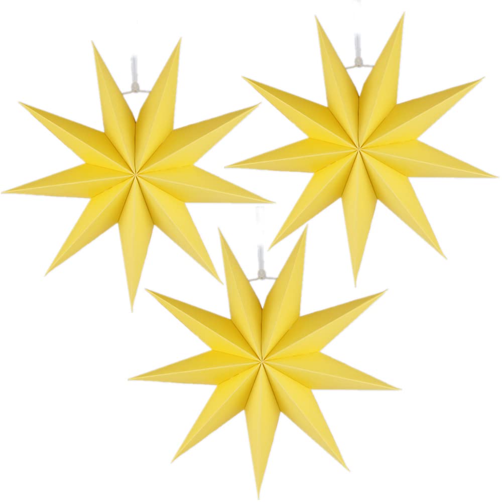 3 Pieces 3D 12'' Large Paper Star Yellow Hanging Star Decorations for Weddings, Christmas Holiday, Boys Girls Bedroom Decor,Birt