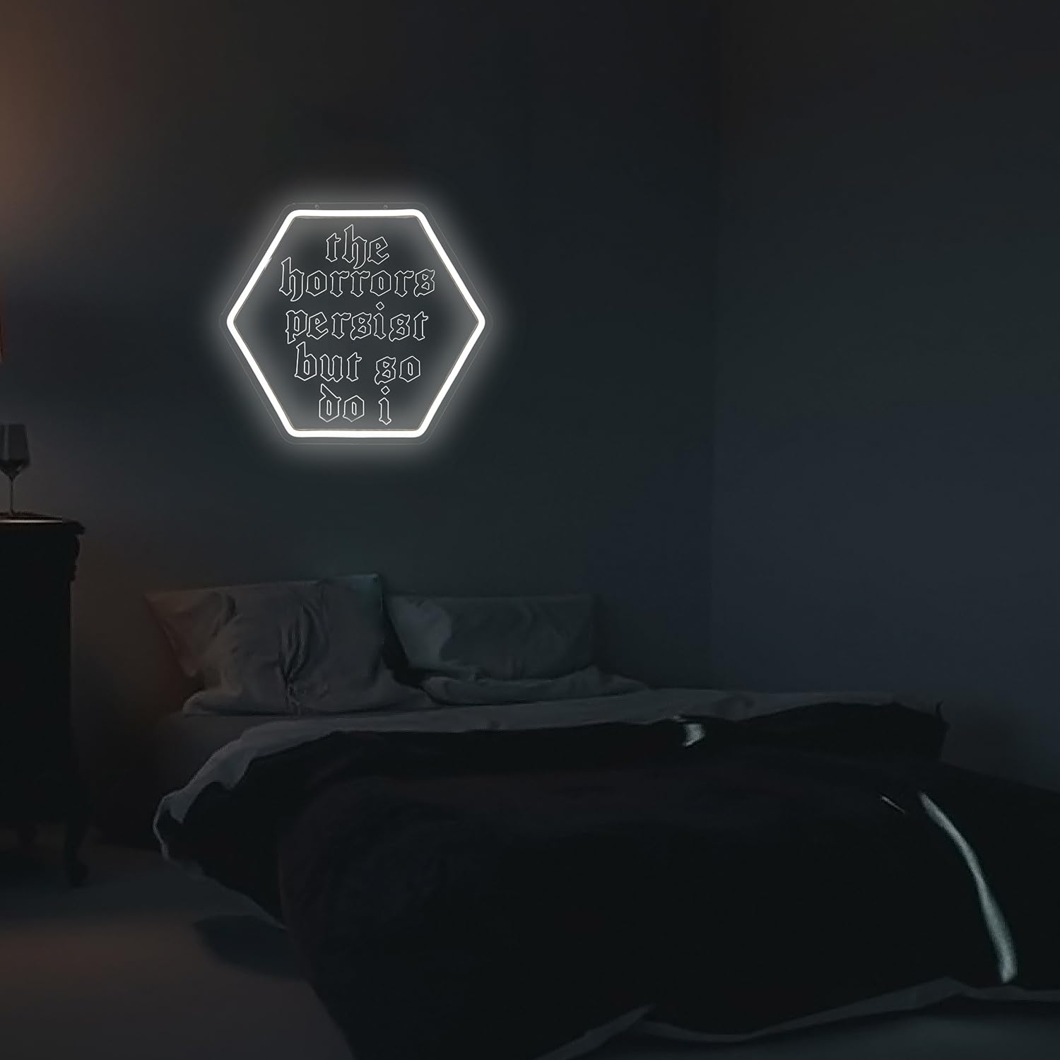 The Horrors Persist But So Do I Neon Sign For Wall Decor Gothic Led Sign Dimmable Inspirational Neon Light Up Signs For Bedroom Mental Health Wall Art Office Living Room Man Cave Dorm Halloween Gifts