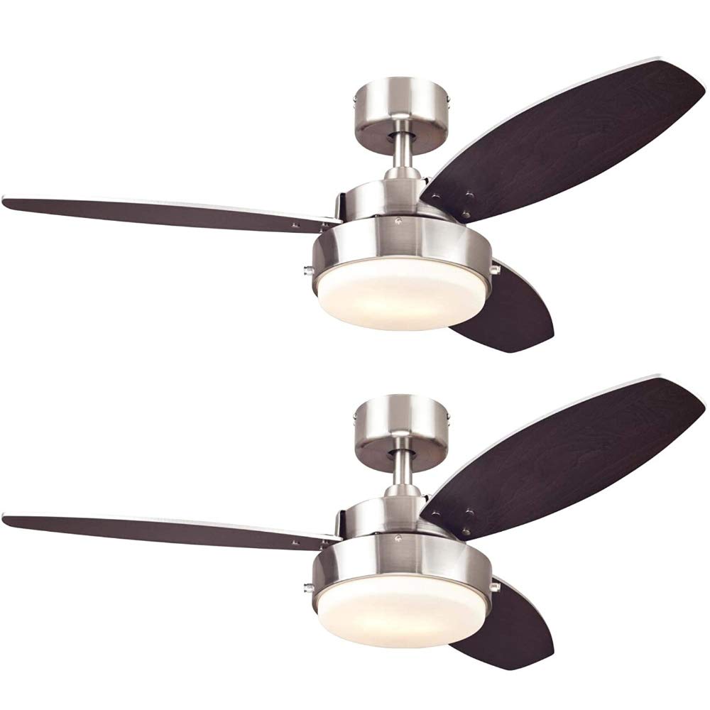 Ciata Bedroom Ceiling Fan With Light, 42 Inch Alloy Indoor Ceiling Fan In Brushed Nickel Finish With Led Light Fixture In Opal Frosted Glass – 2 Pack