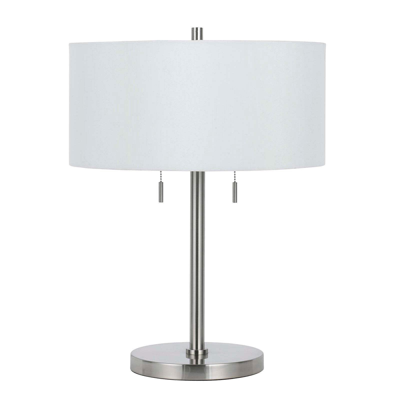 HomeRoots 24 in. Nickel Metal Two Light Table Lamp with White Shade, Model 524693