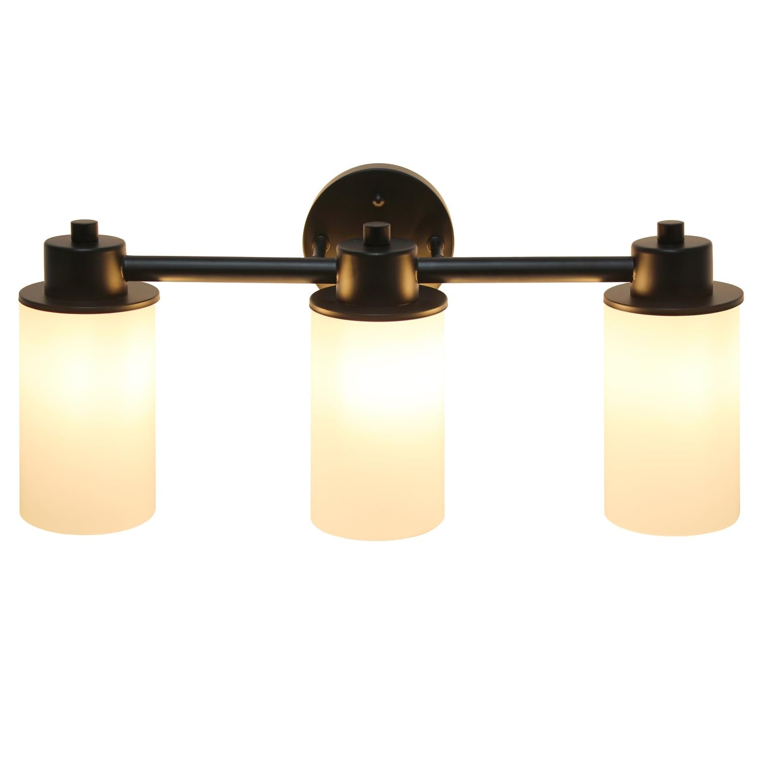 Simple Designs VT1024-BLK 20.75 Modern 3 Light Metal and Milk White Cylinder Shape Glass Shades with Circled Backplate Decorativ
