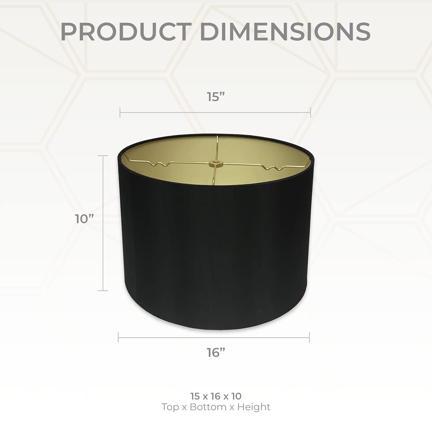 Royal Designs, Inc. Shallow Drum Hardback Lamp Shade, Hb-610-16Blk/Gl, Black, 15 X 16 X 10