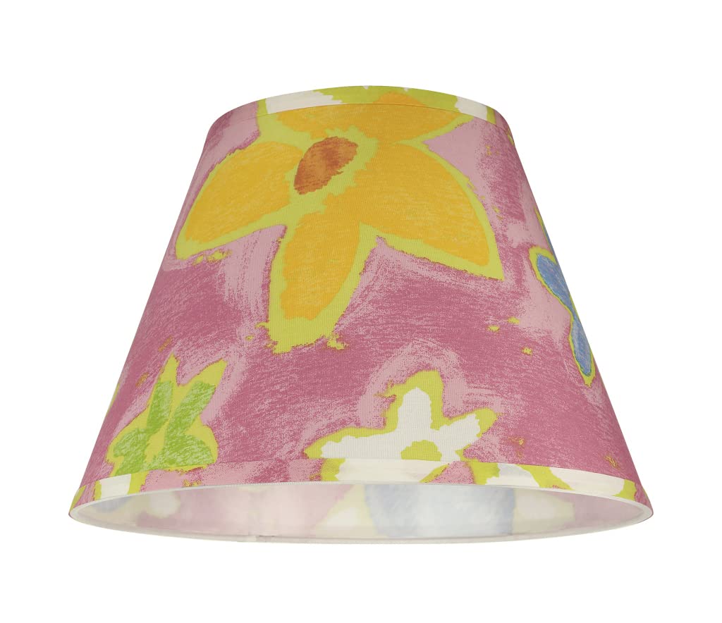 Aspen Creative Transitional Empire Lamp Shade, 7in Top x 13in Bottom x 9.5in Slant Height, Pink Flowers, Model 32187A, Tetoron Cotton