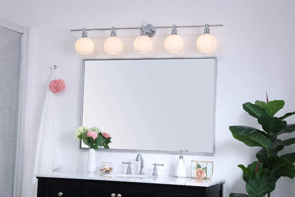 Living District Indoor Modern Home Decorative Bright Ceiling Collier 5 Light Chrome and Frosted White Glass Wall Sconce