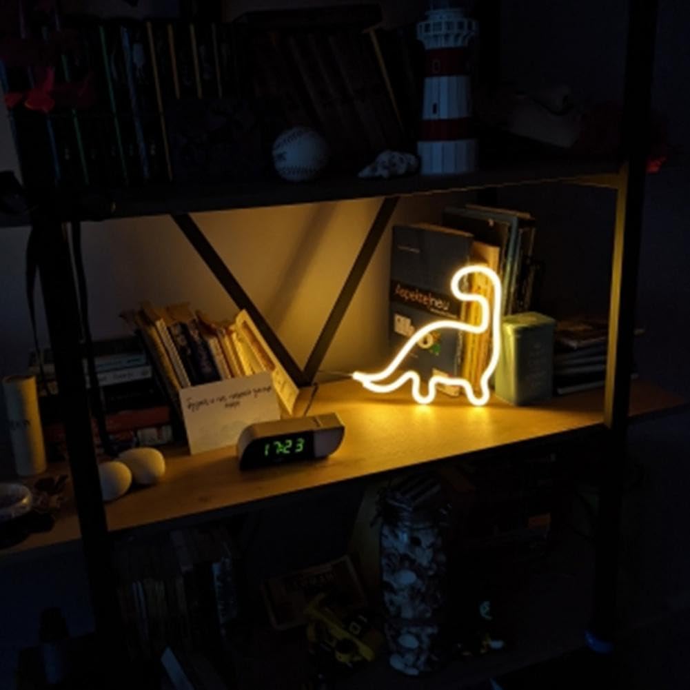 X W EI UNION Dinosaur Neon Sign LED Light Wall Decoration, Cute Night Light for Kids, Yellow-1, Model 1