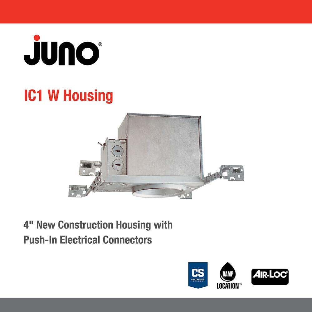 Juno Lighting Ic1W Contractor Select 4-Inch Ic Rated Push-In Electrical Connectors New Construction Recessed Housing