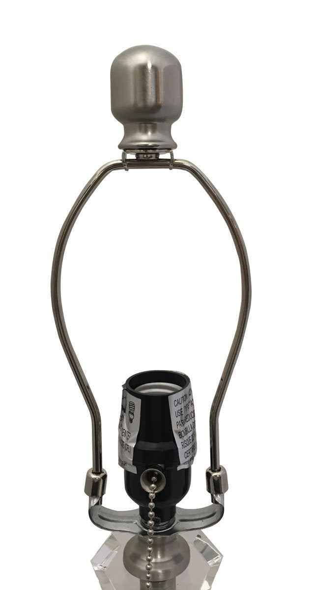 Royal Designs, Inc. Pull Chain Lamp Base, 28in Crystal & Brushed Nickel, Includes Harp & Finial