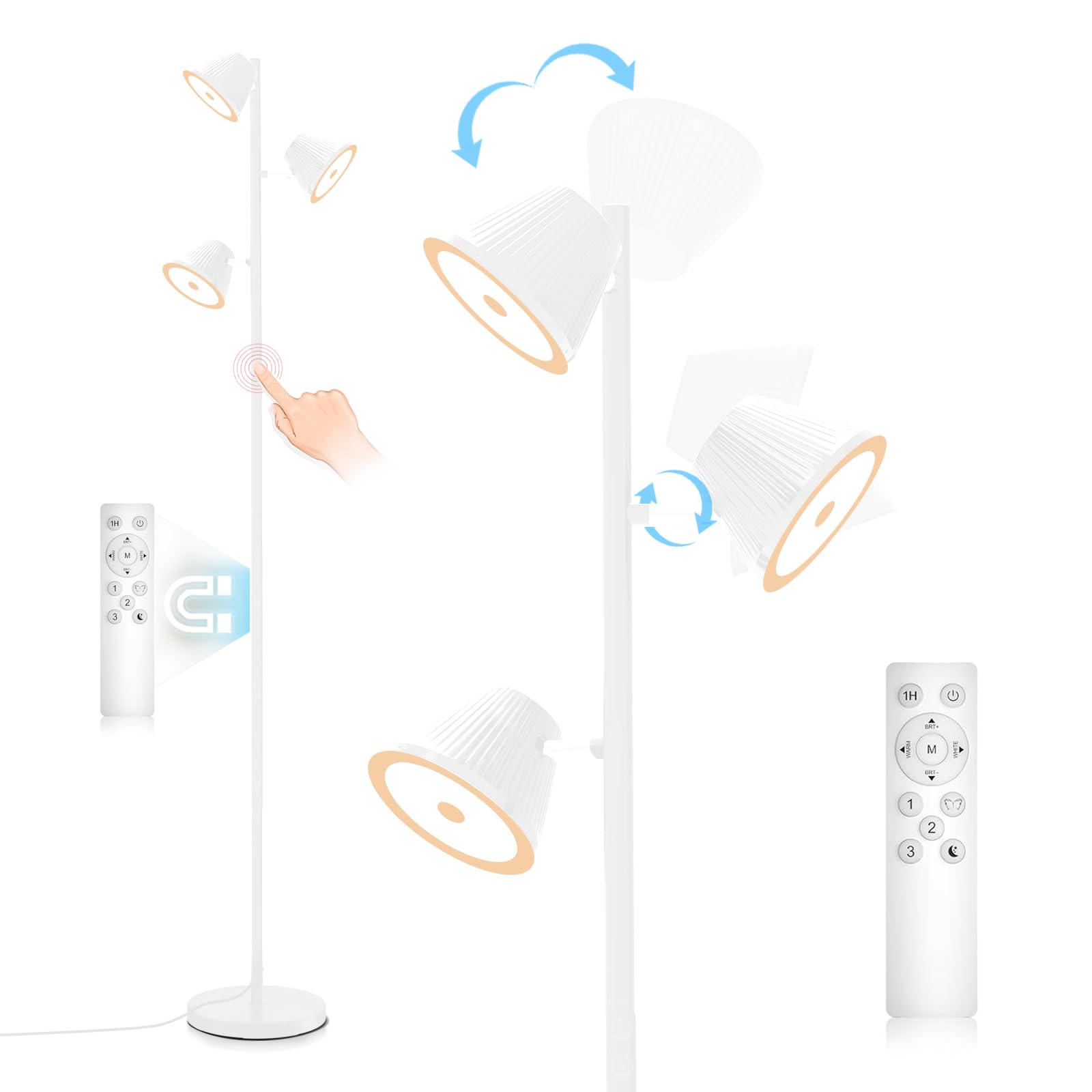 White 42W Tree Floor Lamp, 4200LM Super Bright LED Floor Lamps for Living Room with Remote & Touch Control, 3 Rotatable Lights 4