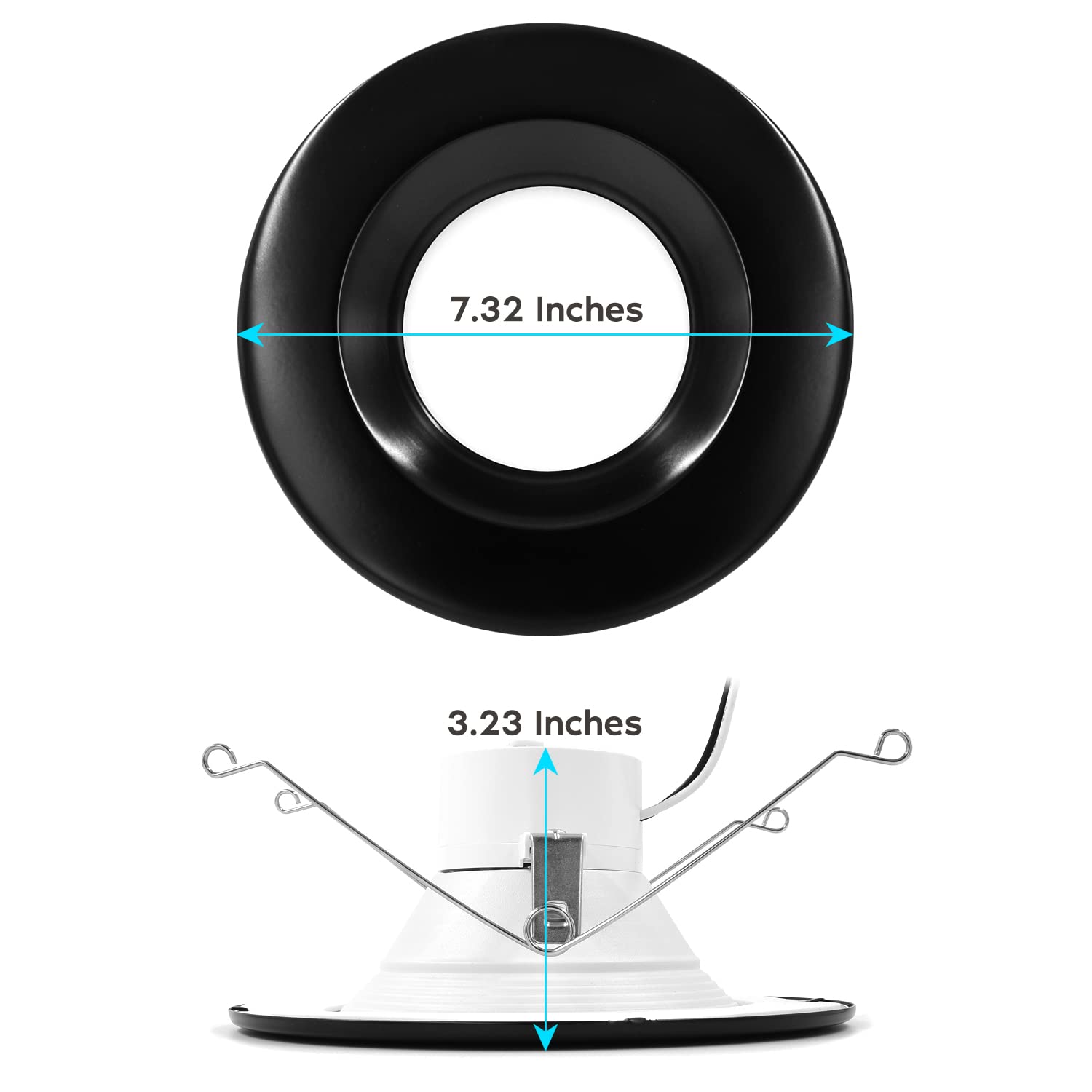 LUXRITE LED Recessed Downlight 14W, Dimmable, 1100 Lumens, CCT Selectable 2700K-5000K, Black Trim,