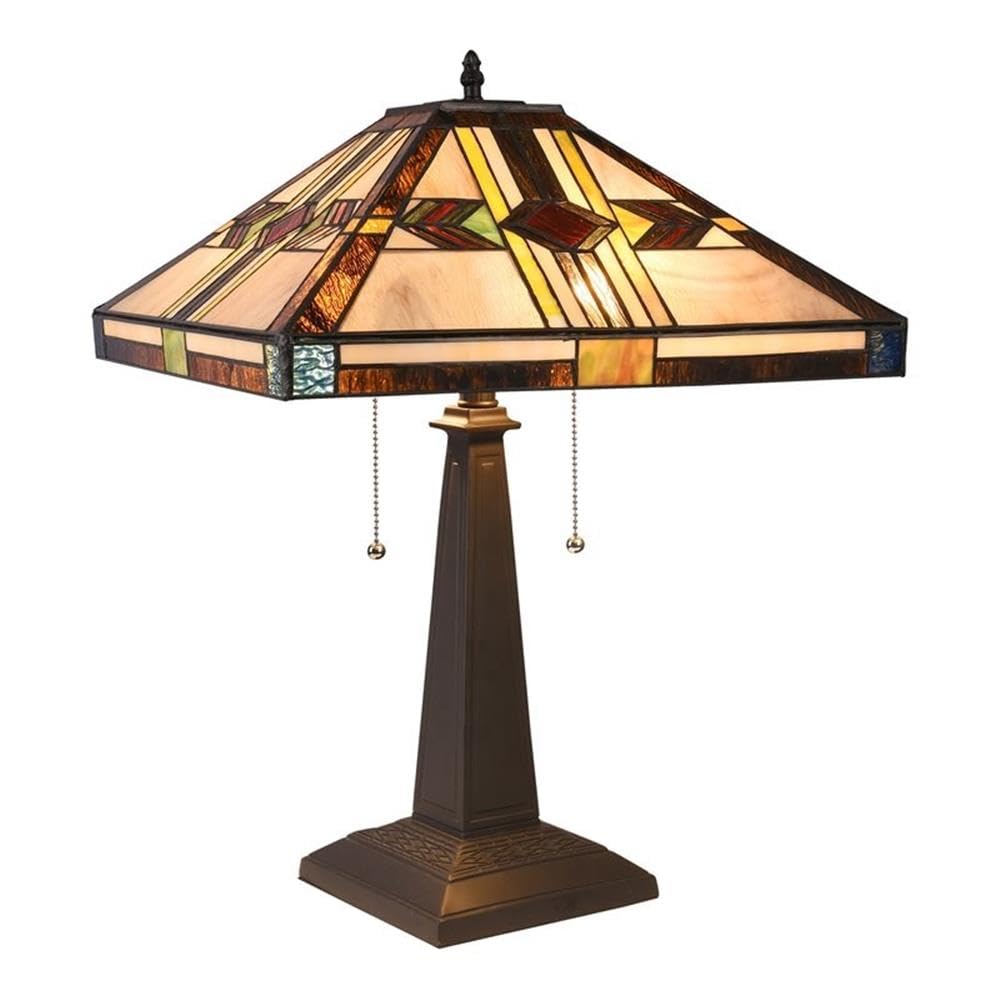 CHLOE Lighting CARLA Tiffany-style Mission Blackish Bronze 2 Light Table Lamp 16 Shade