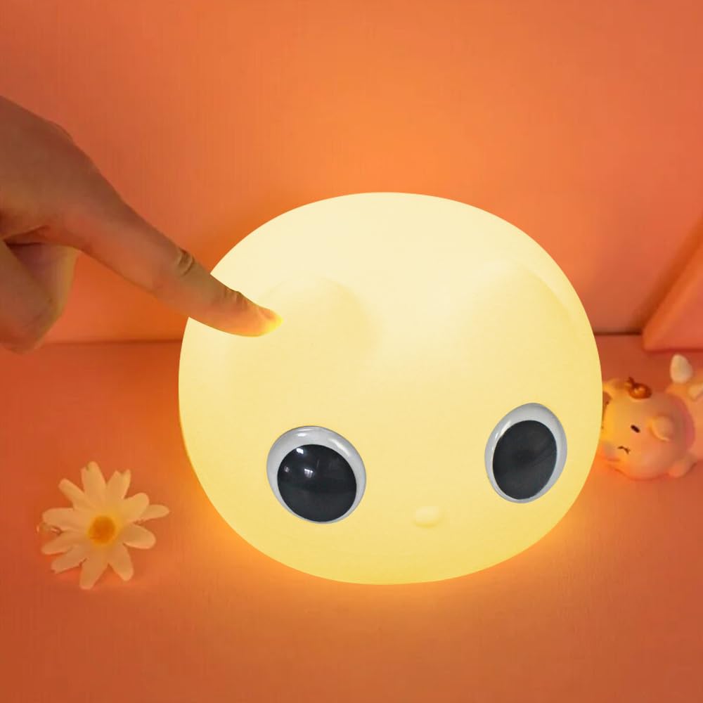 ipalmay Night Light for Kids, USB Rechargeable Cat Bedside Lamp, Warm Light, Model PM82, Black Eyes