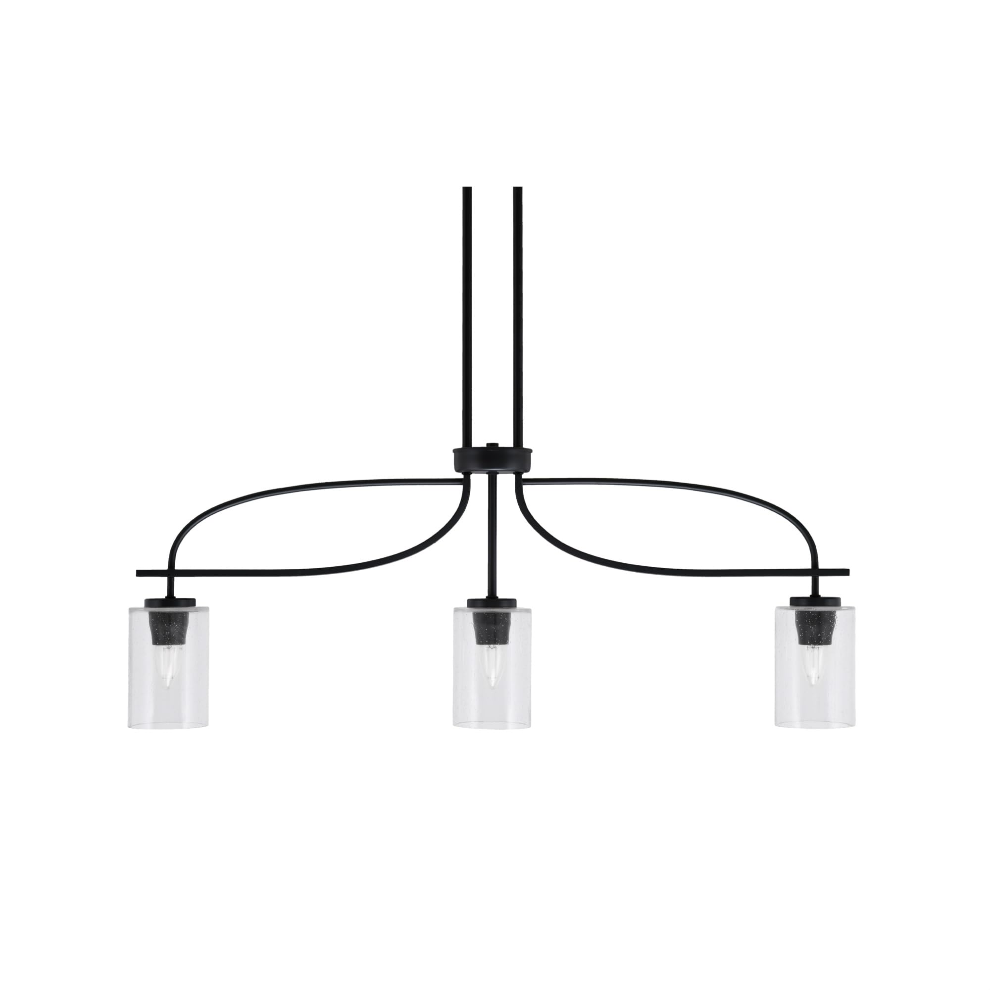 Cavella 3 Light Island Light Shown in Matte Black Finish with 4&quot; Clear Bubble Glass