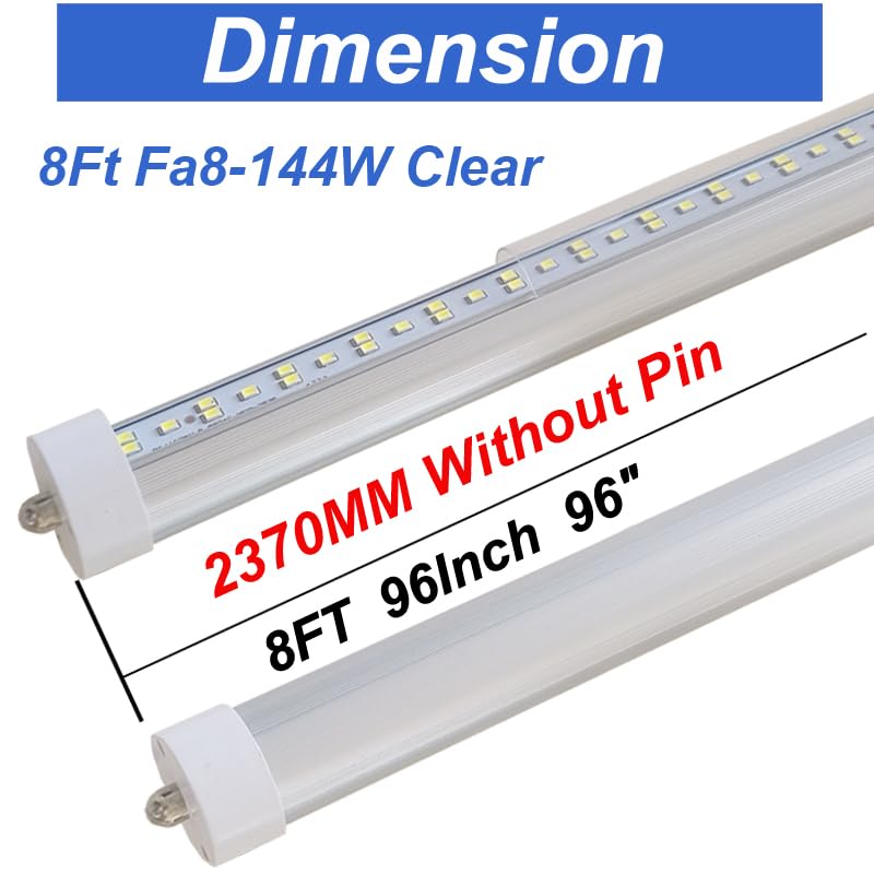 Caikag 8Ft Led Ballast Bypass Bulbs Single Pin 144W, F96T12 Replacement Single Pin Fa8 8 Foot Led Shop Lights, T8 T0 T12 Tube Li