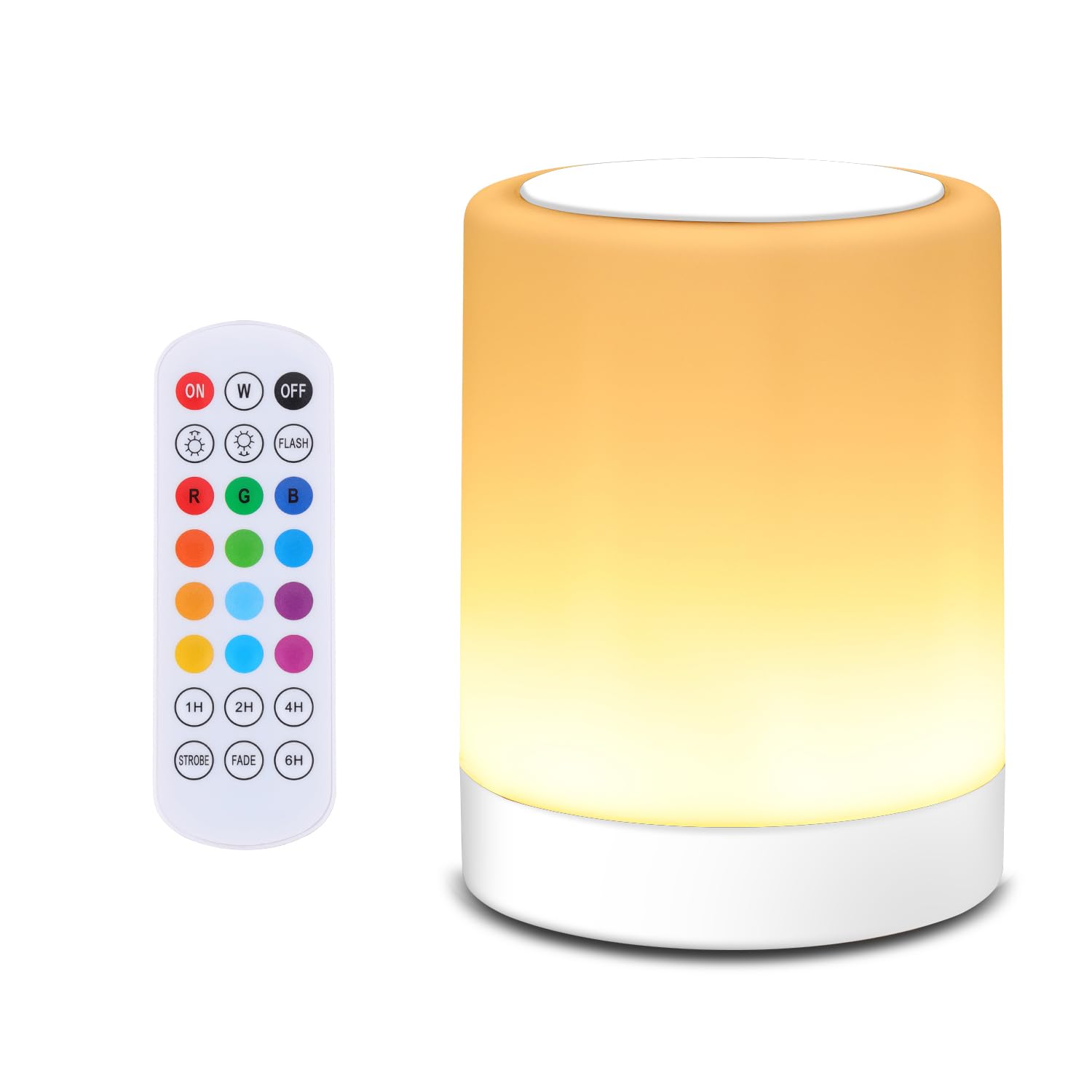 OORUN Touch Bedside Table Lamp, 13 RGB Colors, 5 Brightness Levels, USB Rechargeable, Model F8, White, 3.74inD x 3.74inW