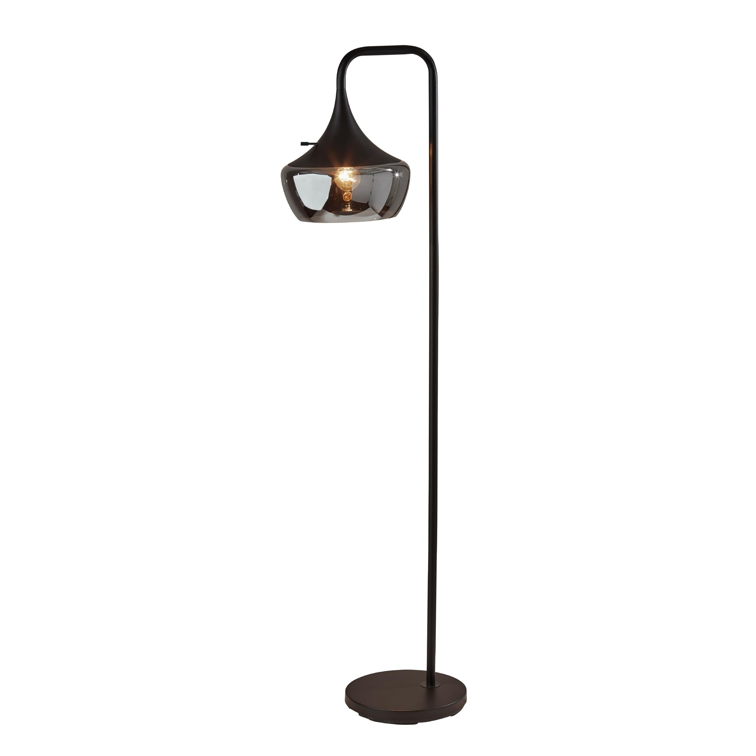 Adesso Black Floor Lamp with Smoked Glass Dome Shade - 3-Way Adjustable Ambient Accent Lighting for Bedroom, Living Room or Home