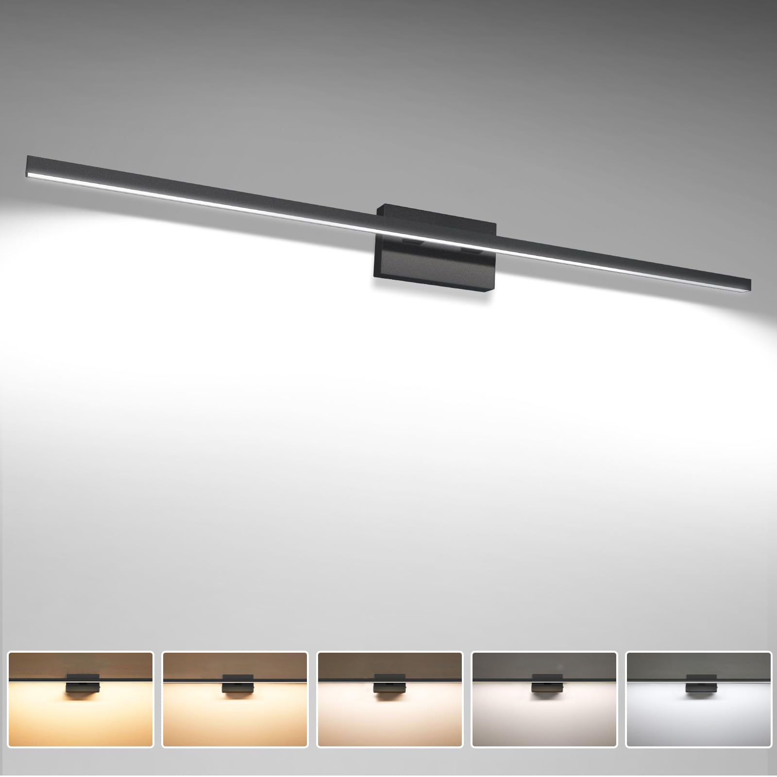 VOLISUN 48 inch LED Vanity Light, 30W Dimmable, Black, ETL Certified, Model 21174ZM, Acrylic/Aluminum/Metal