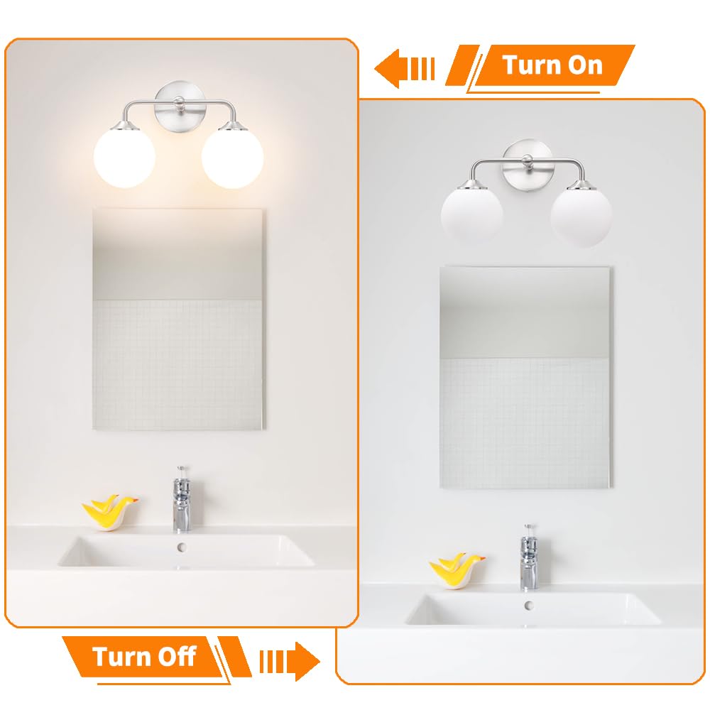 DSMJFU Modern Brushed Nickel Bathroom Vanity Lights, 2-Light, Glass Globe Shade, Model DX23055V2-NK