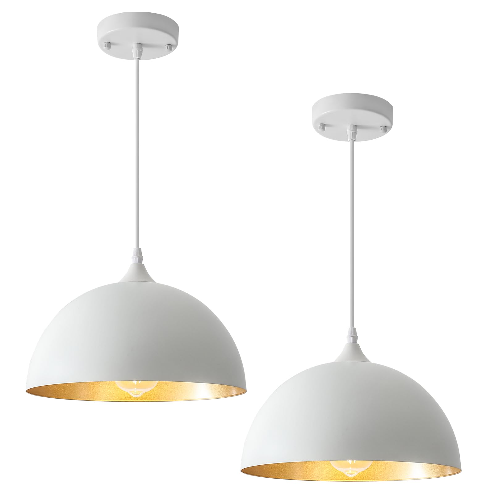 Pindodo White Pendant Light 2 Pack  11.8 Farmhouse Pendant Lights Adjustable Height  Modern Pendant Lighting For Kitchen Island Dining Room Bedroom