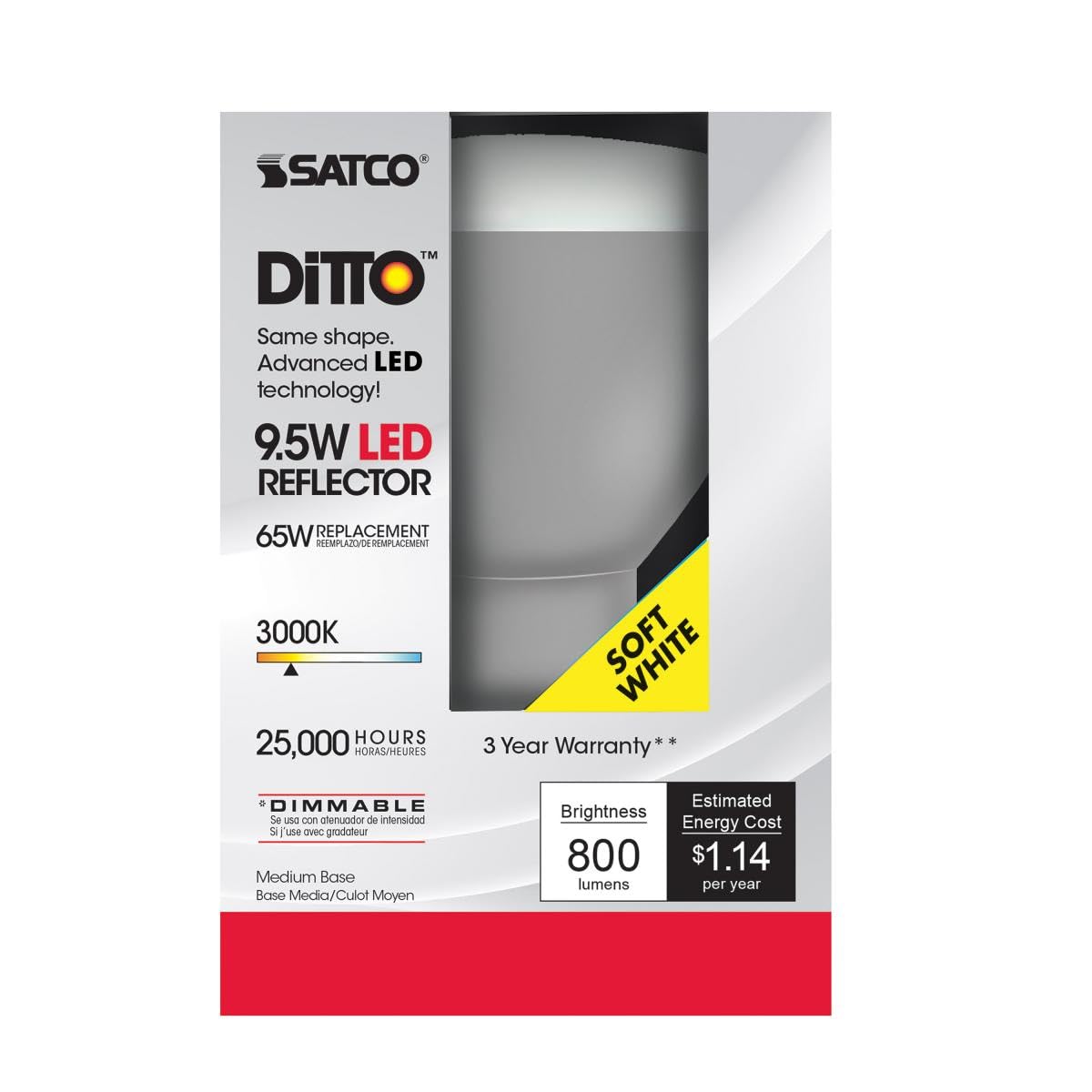 Satco BR30 LED Light Bulbs, 9.5W, 750 Lumens, Dimmable, 3000K Warm White, Medium Base, Model S9621, 6