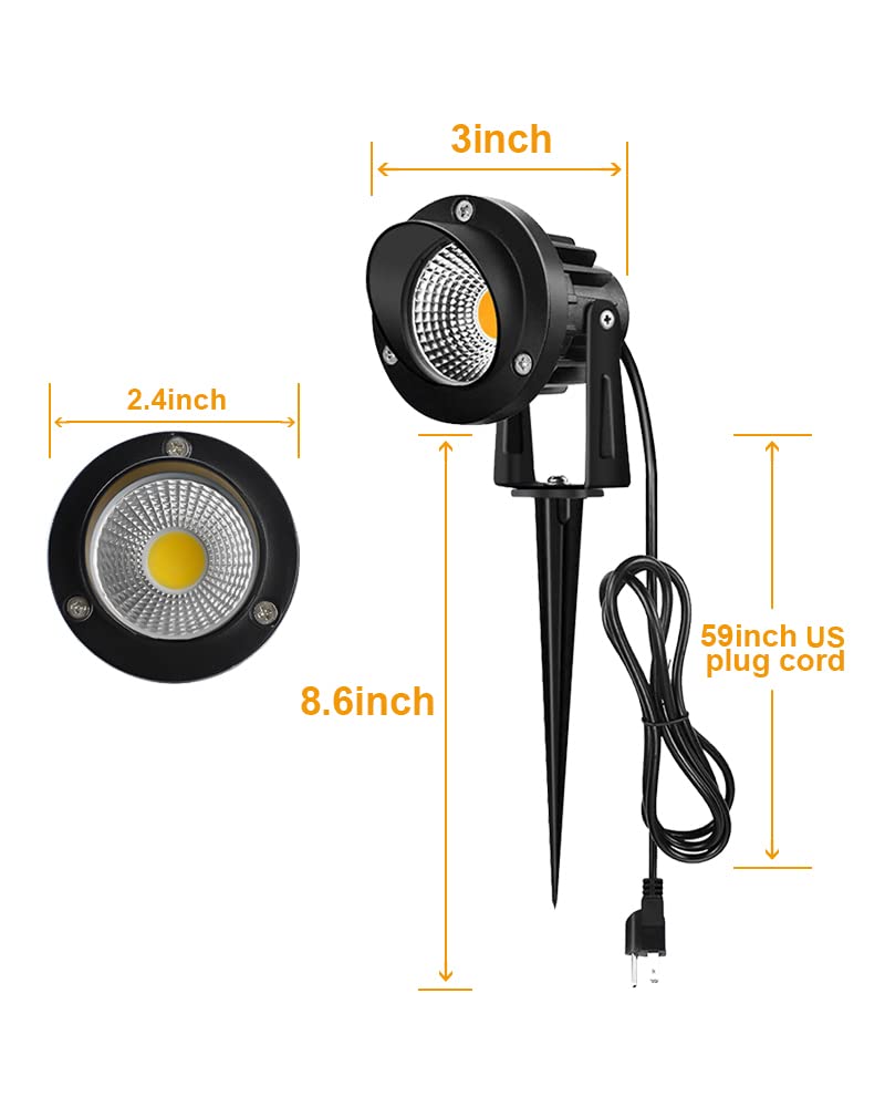 Romwish LED Landscape Spotlights, 10W Outdoor Lighting, Warm White, Waterproof, 2 Pack