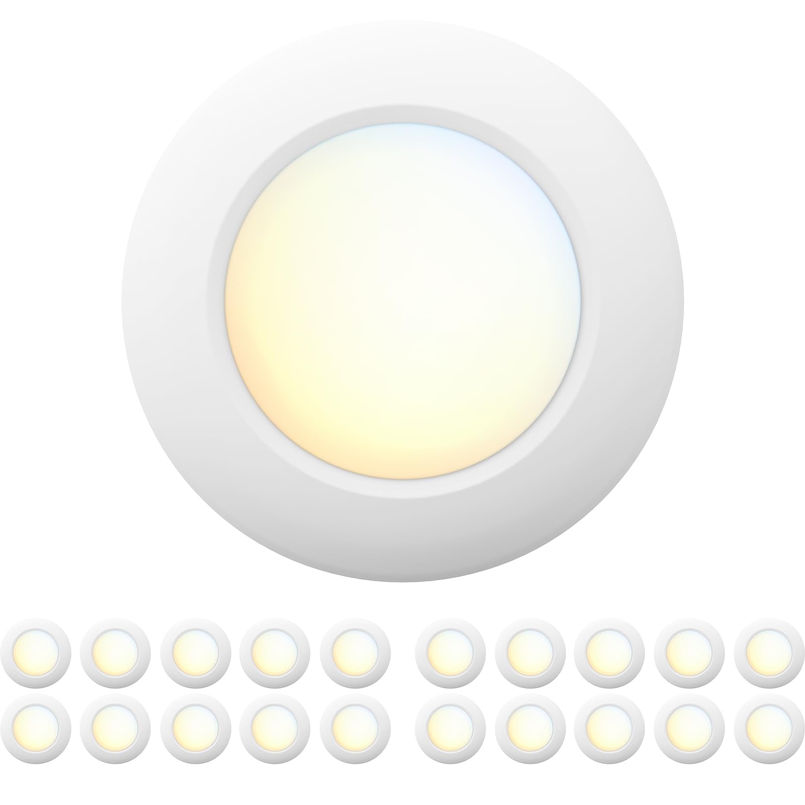 JULLISON 20 Packs 6 Inch 5CCT Field Selectable LED Low Profile Recessed & Surface Mount Disk Light, Round, 15W, 920 Lumens, CRI8