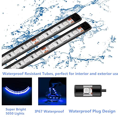 Vbakor 24'' Marine LED Strip Lights, Waterproof Blue Courtesy Deck Lights for Boats, Yachts, Kayaks - 4 Pcs Set