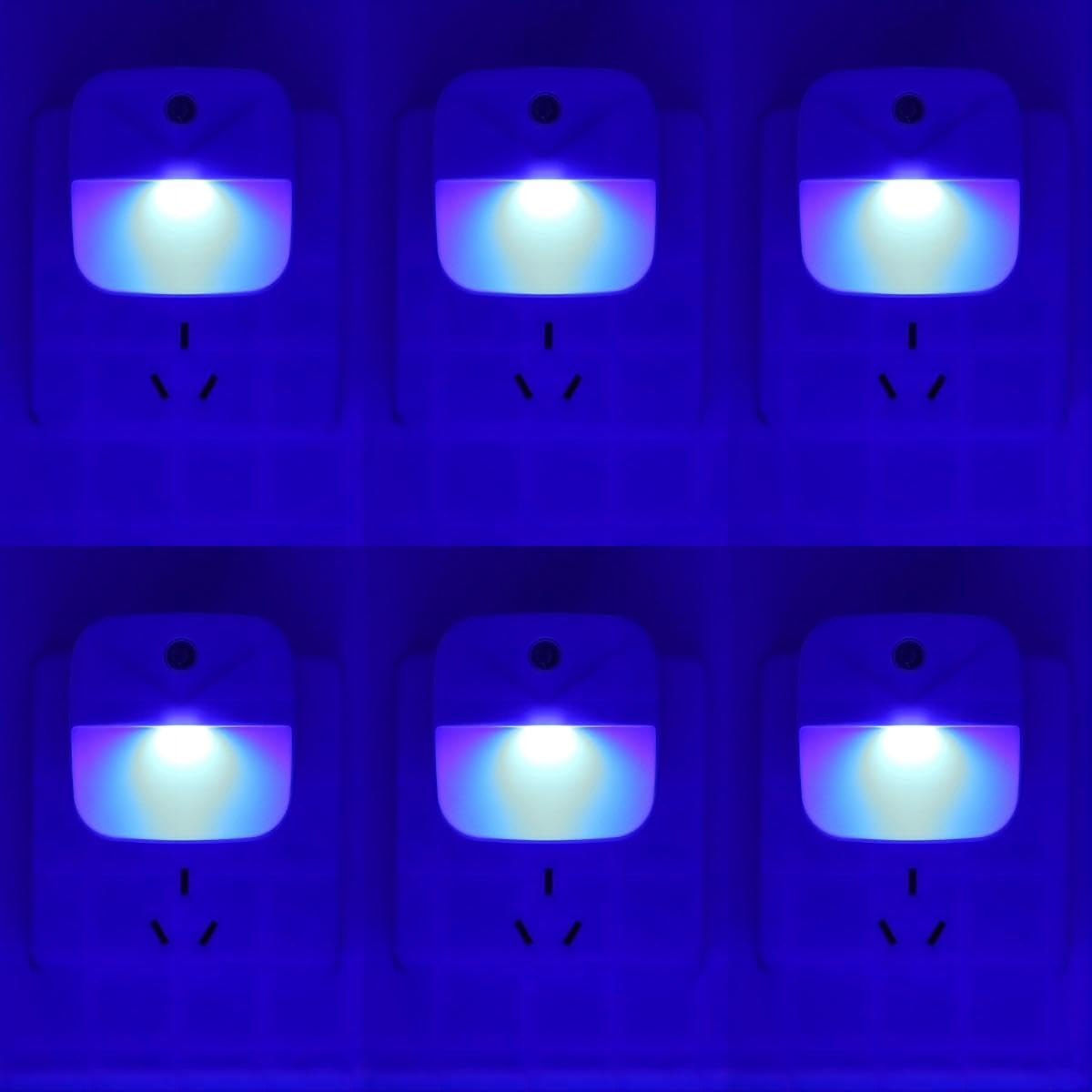 KINUR LED Night Light 6 Pack with Dusk to Dawn Sensor, Soft Glow, Blue, Model GB004