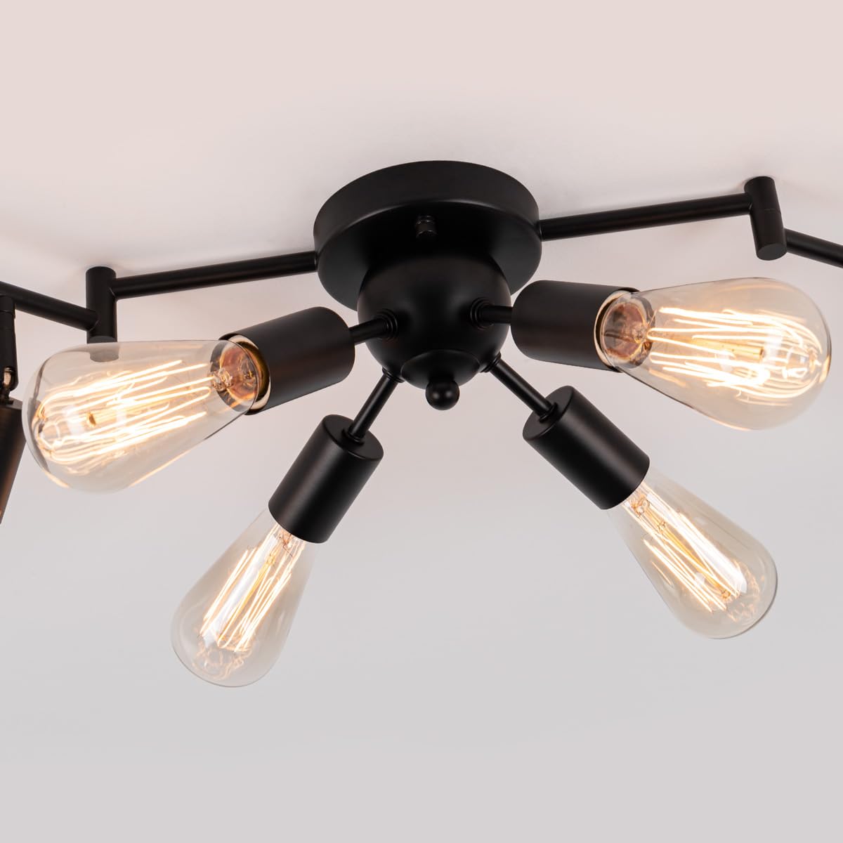 Mirrea 3.5 Ft 4-Light Black Track Lighting Kit With Rotating Heads And 4-Light Sputnik Flush Mount Light