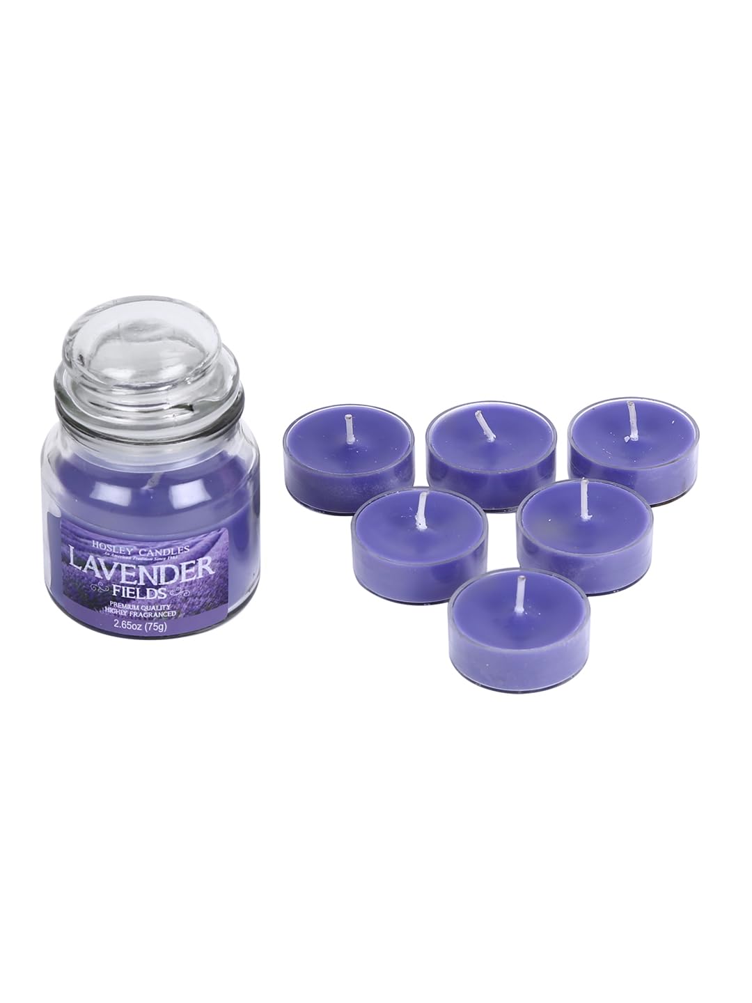 HOSLEY Combo of Lavender Fields Fragrance Jar Candle with Scented Tealights|Perfect for Home Decor Lighting Gifting|Pack of 1 Ja