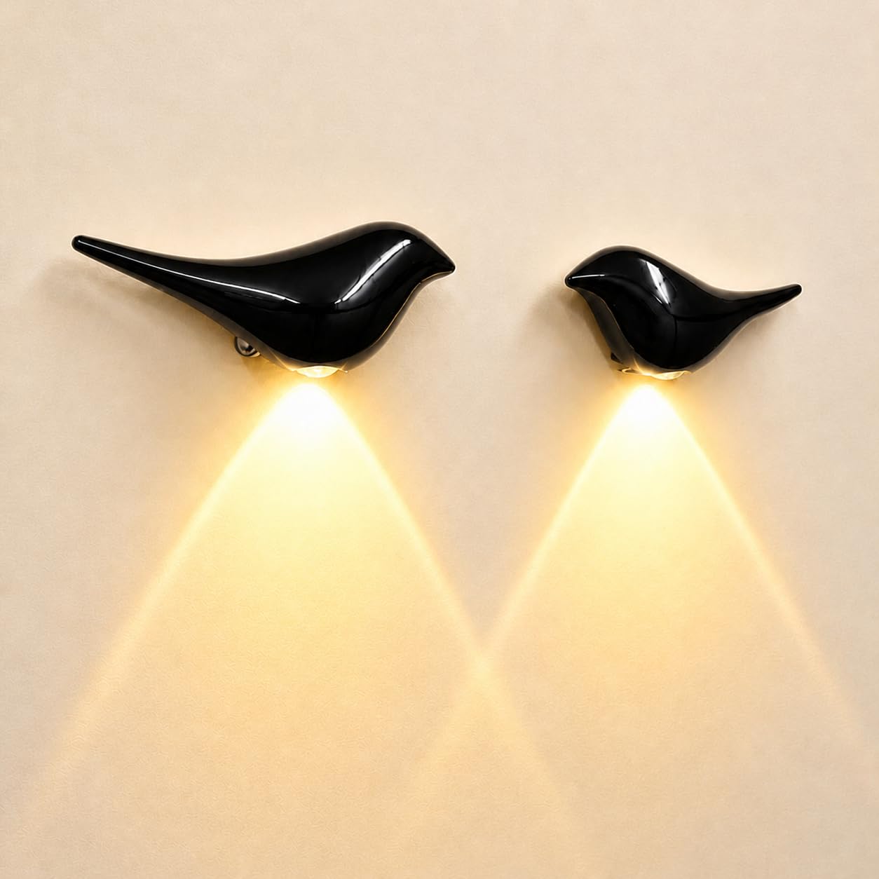 Civicia 2-Pack Obsidian Bird Wall Lamp, Cordless Motion Sensor Wall Light Indoor, Rechargeable Battery Operated Night Light for 