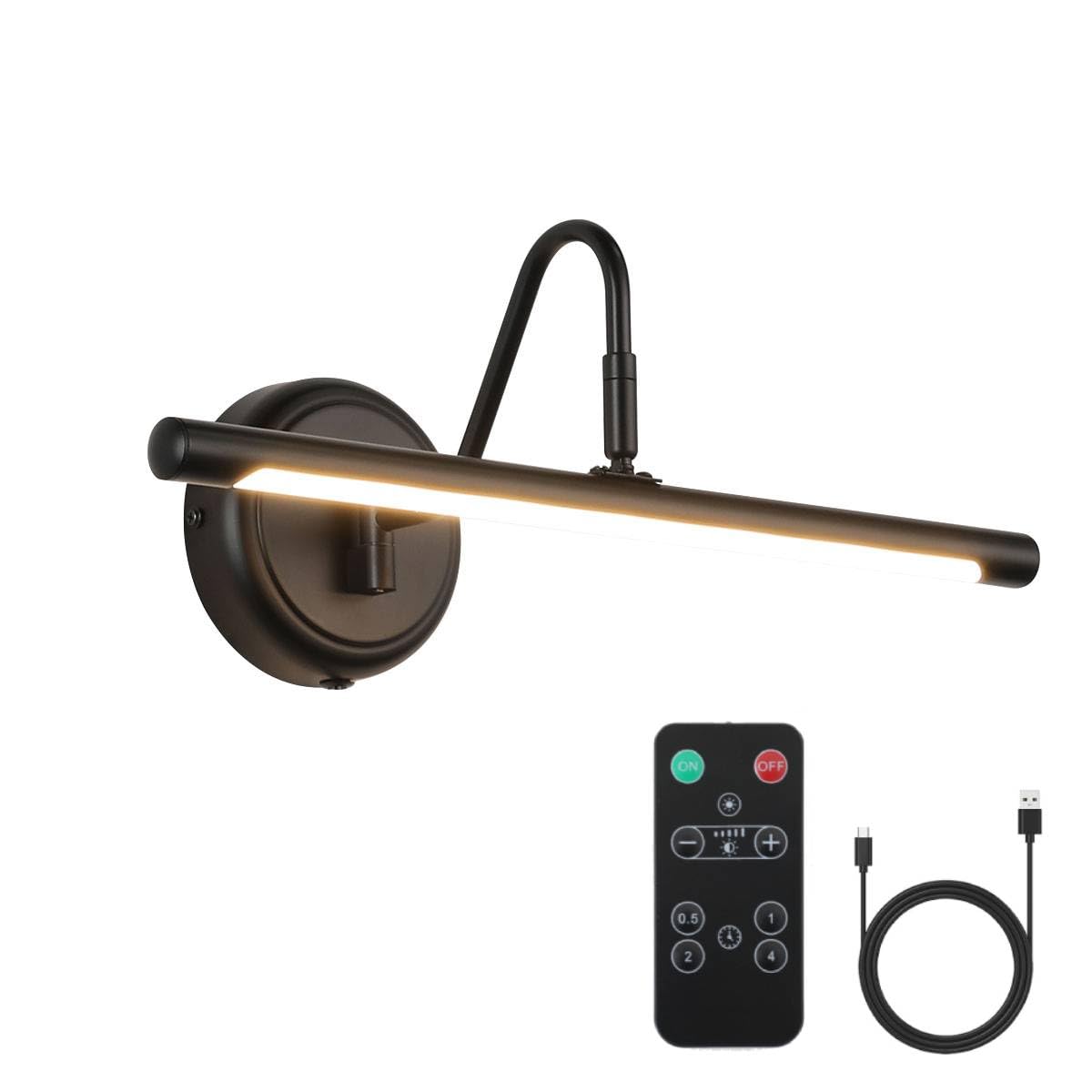 ECOBRT Wireless Picture Light with Controller Dimmable Color Adjustment, Rechargeable 5000mAh Battery Wall Lamp, Black Mural Lig